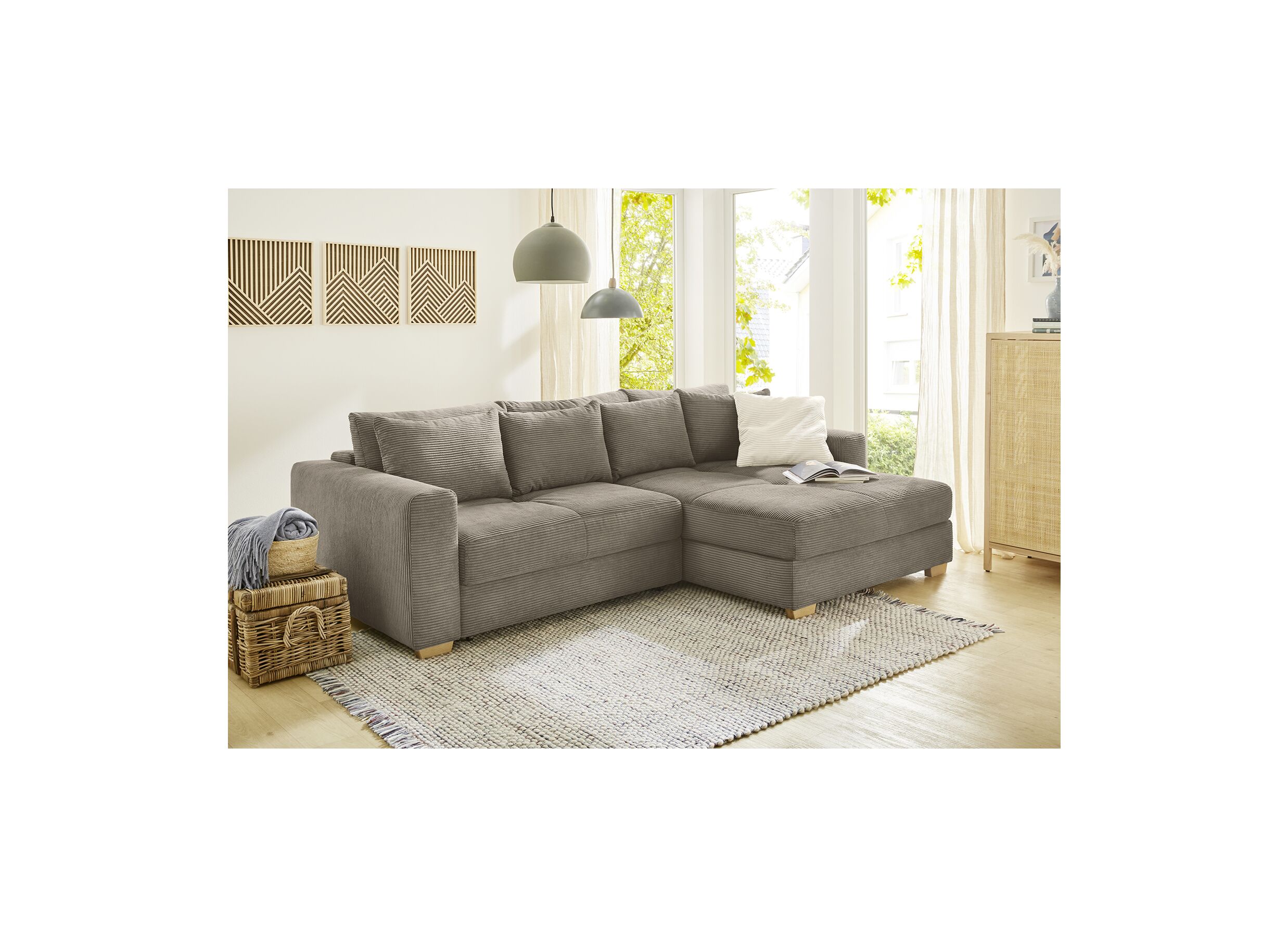 Canapé d'angle Kampen tissu brun avec function lit et rangement - Canapé d'angle Kampen 288x186cm - tissu - brun avec function lit et rangement