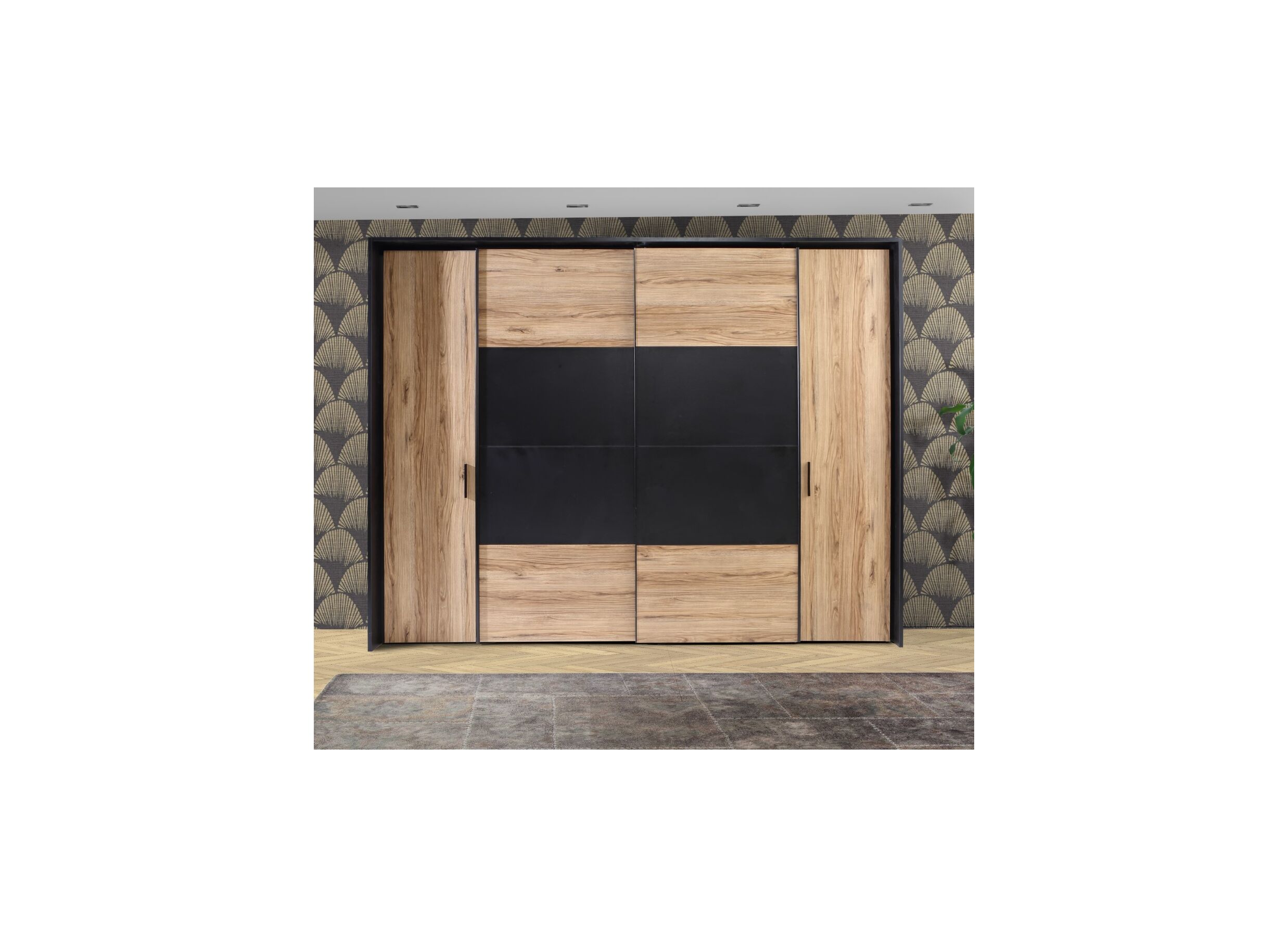 Photo ensemble - Garde-robe Dalate 270cm - décor - chêne châtaignier/noir mat