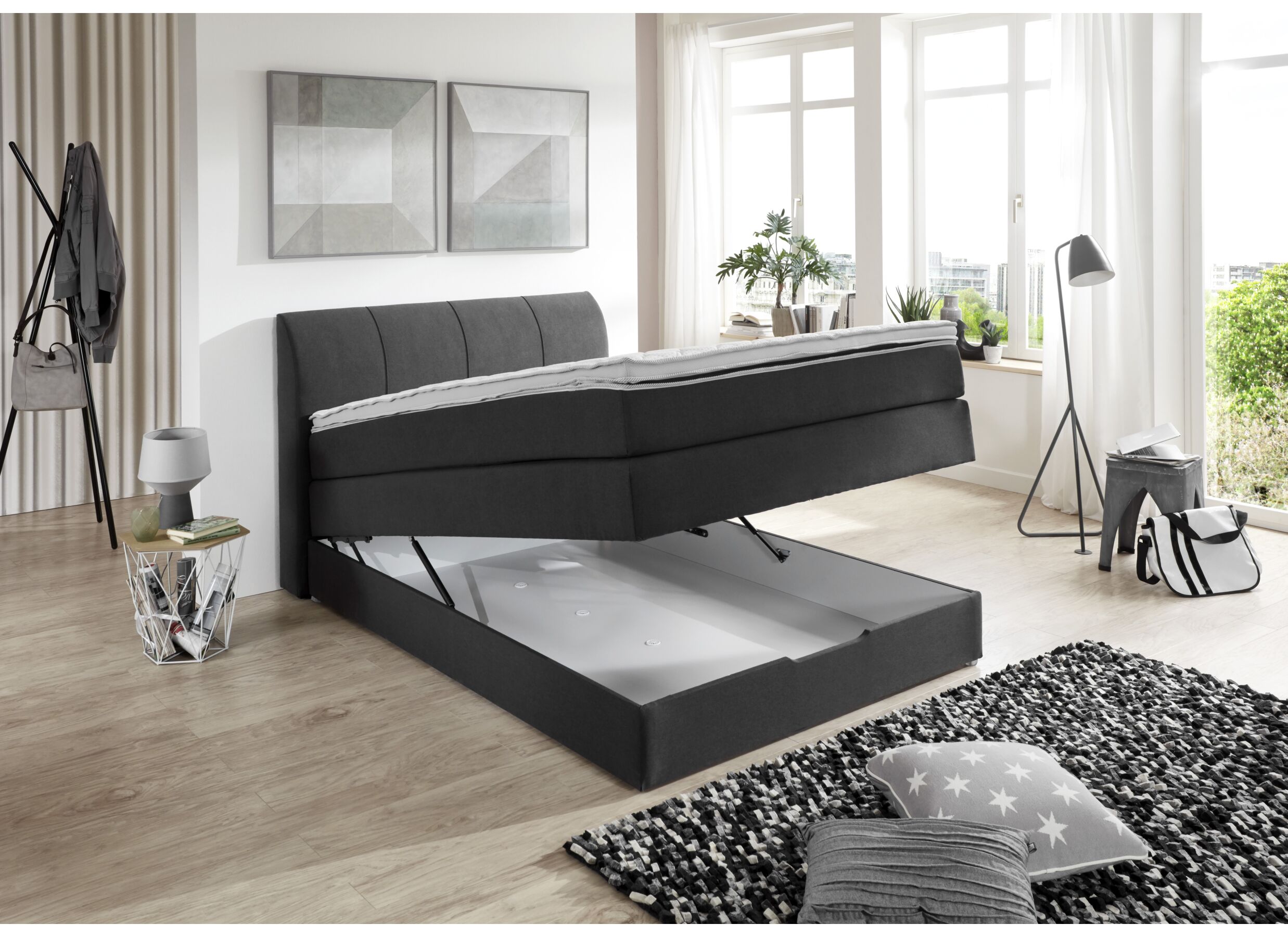 Boxspring BX1440 120x200cm - stof - antraciet met opbergruimte
