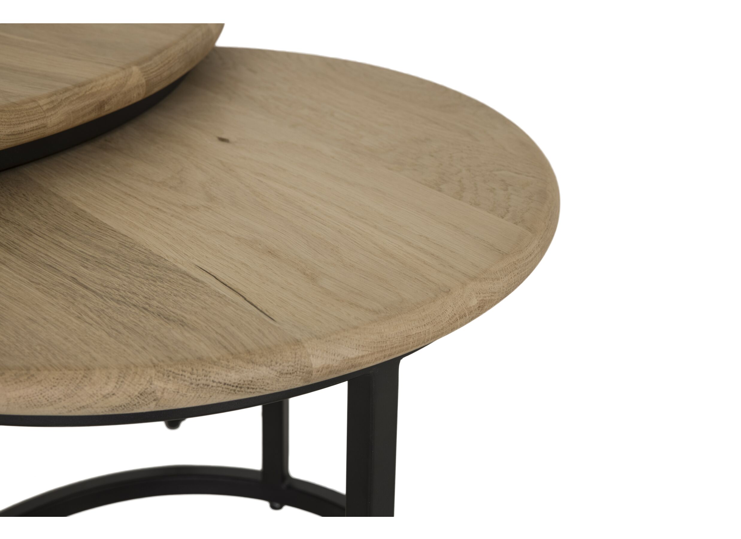 Detailfoto - Salontafel Bluesette Ø70/Ø50cm - eik massief - naturel - set van 2