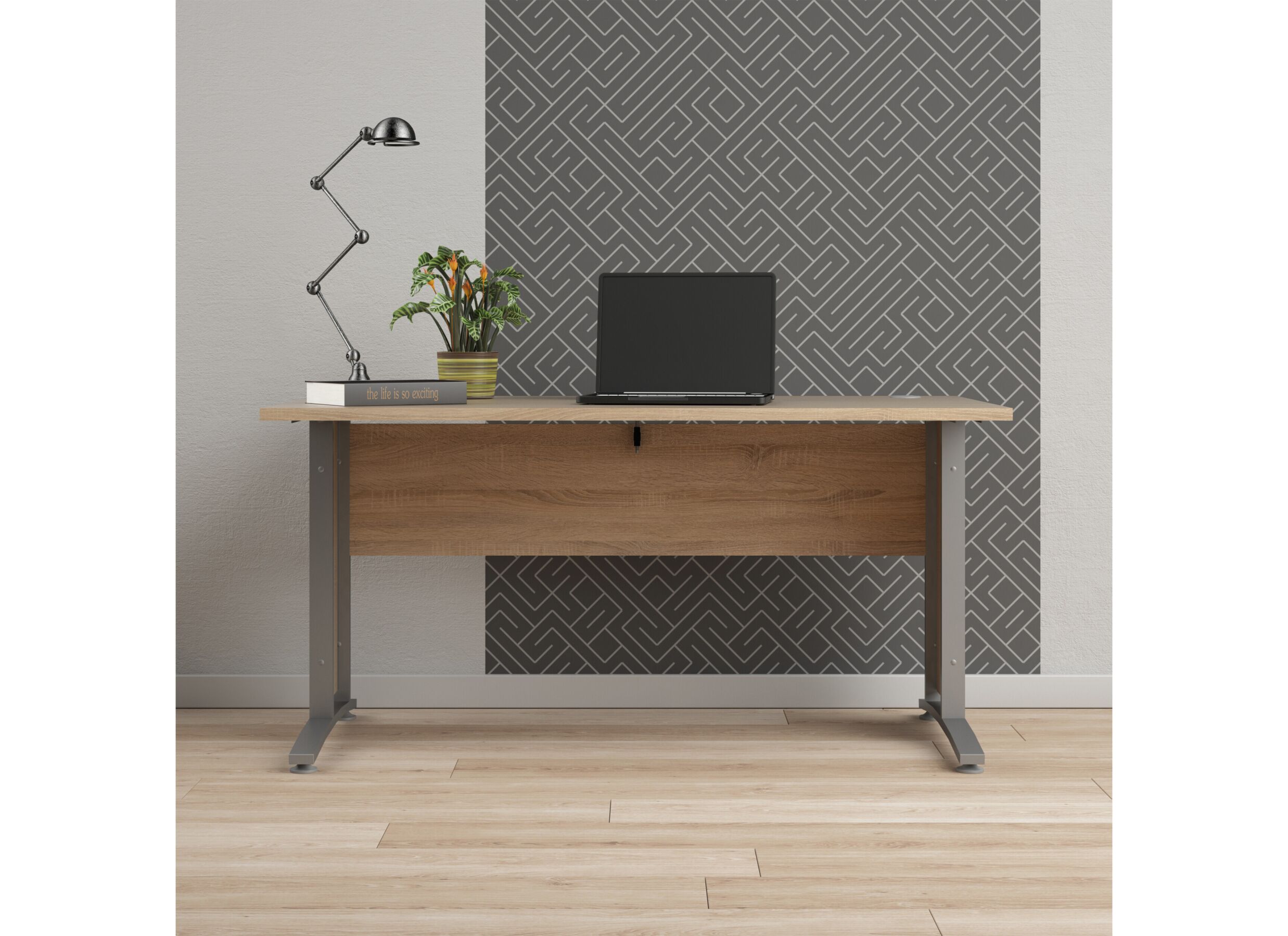 Foto ambiance - Bureau Prima 150x80x75cm - mélamine - chêne & argent