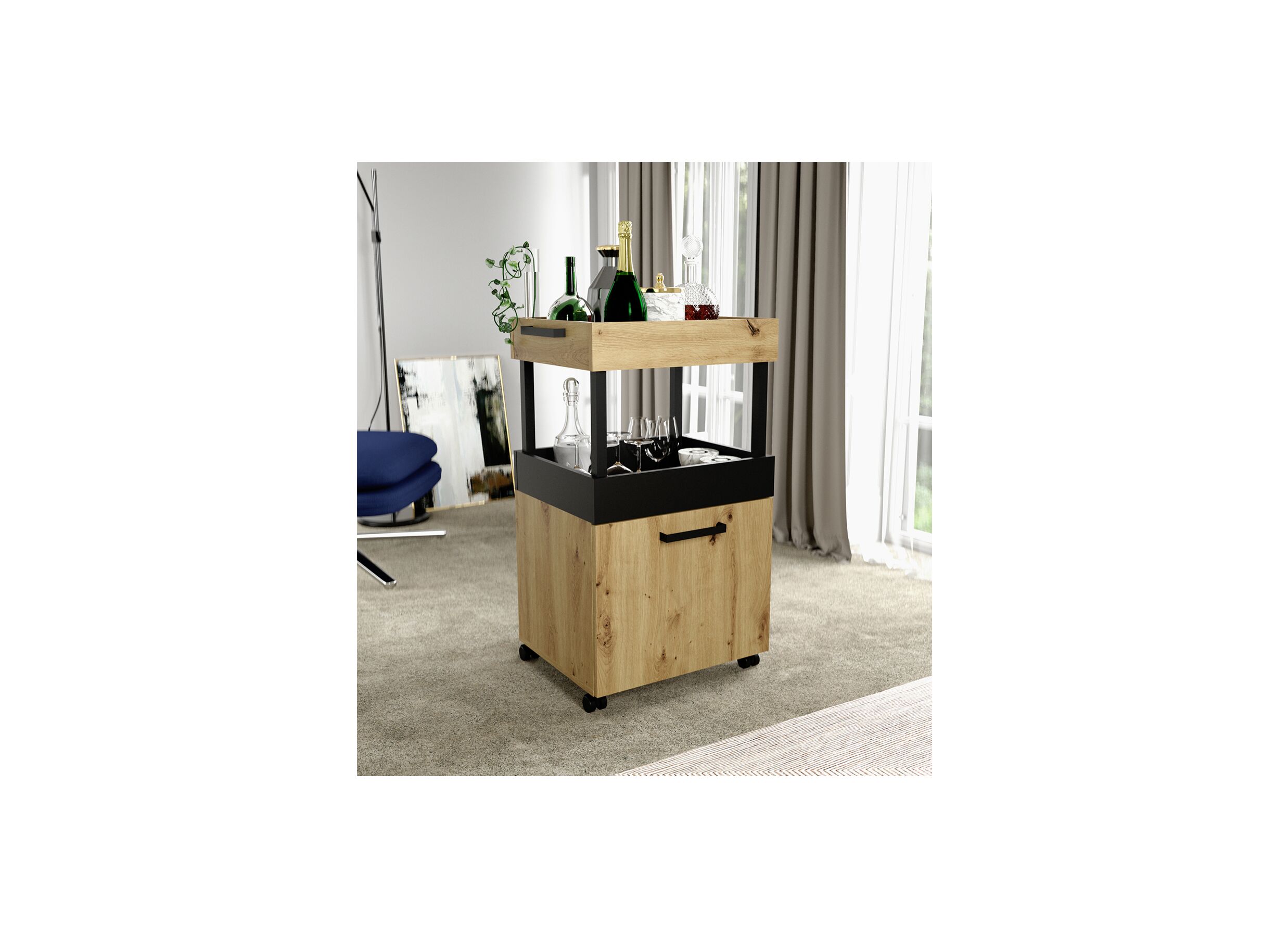 Sfeerfoto - Serveerwagen 50cm - decor - artisanale eik