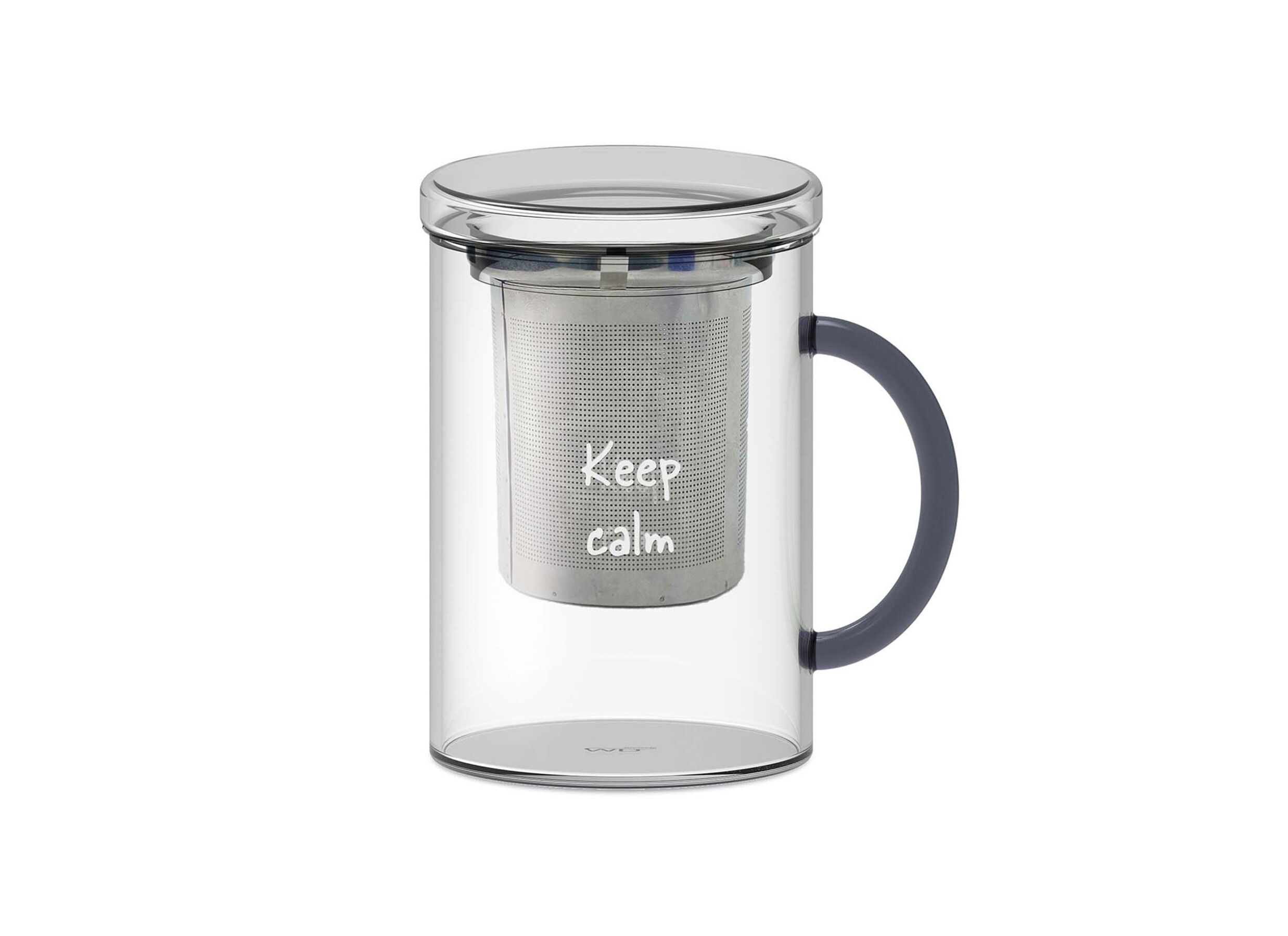 Hoofdfoto - Theeglas Keep Calm 42cl - glas & RVS - transparant & blauw