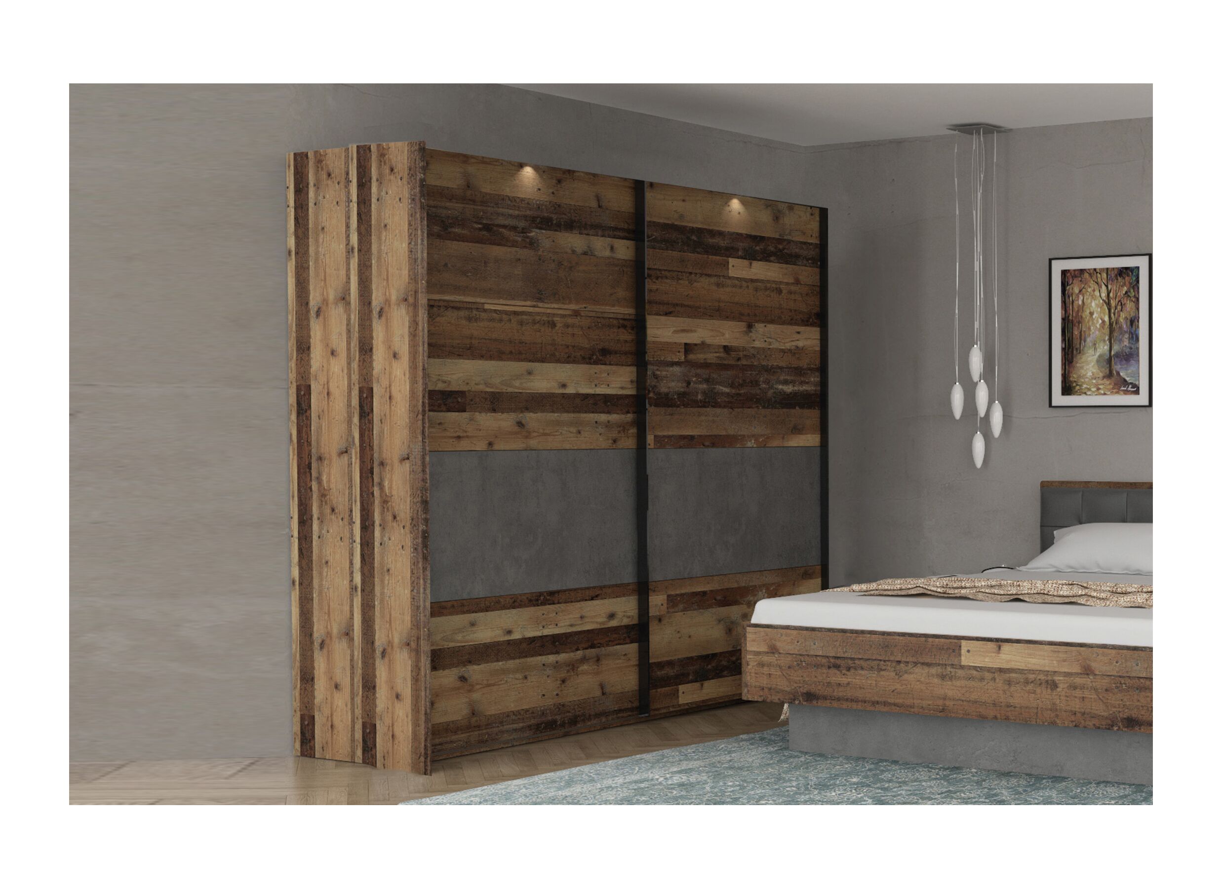 Armoire à portes coulissantes 220cm - Armoire à portes coulissantes Clif 220cm - décor - old wood/béton