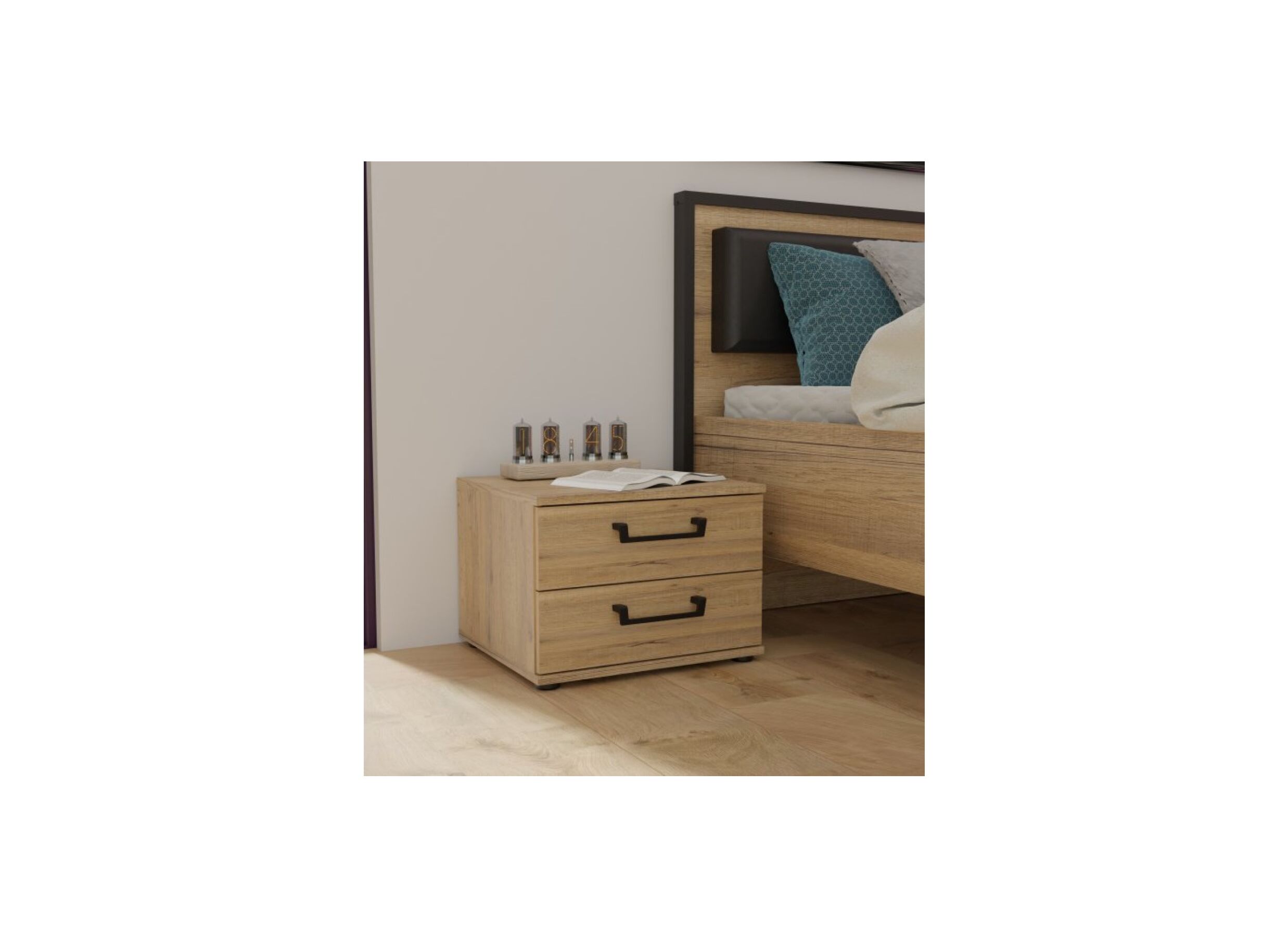 Foto ambiance - Table de chevet Oriental Tree 46,3x40,8x33,7cm - panneau décor - bartex chêne