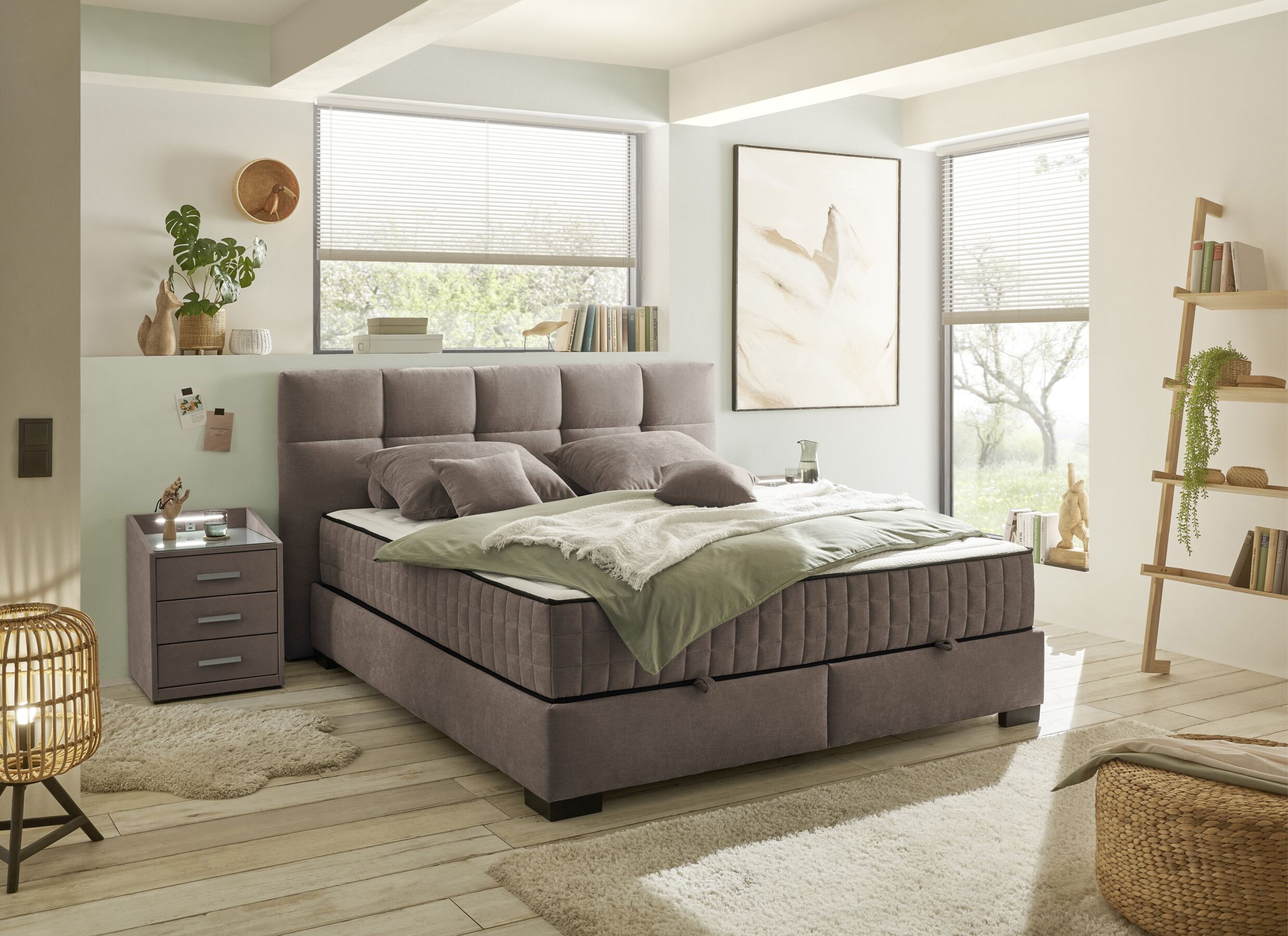 Foto ambiance - Lit box Nagol A 180x200cm - tissu - stone