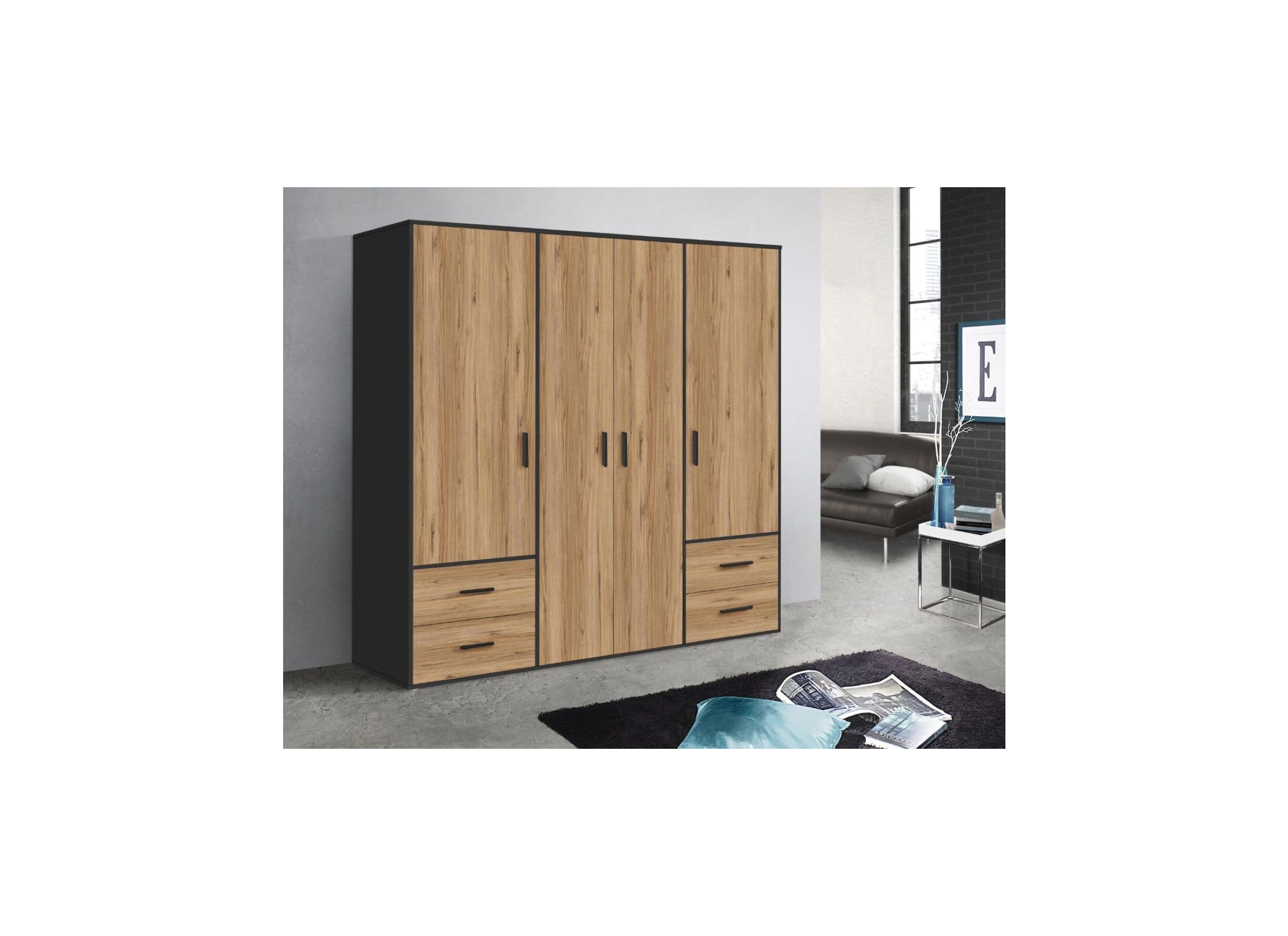 Garde-robe Mokkaro 206cm - décor - noir/chêne châtaignier
