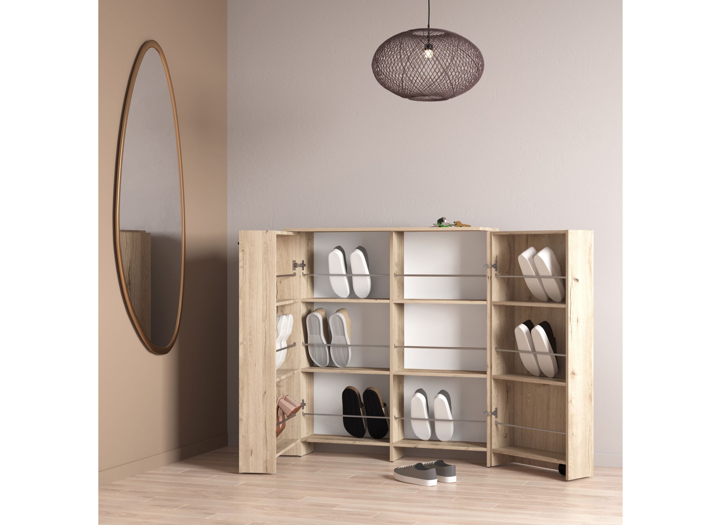 Foto ambiance - Armoire à chaussures Cube 100x33x114cm - décor - chêne royal