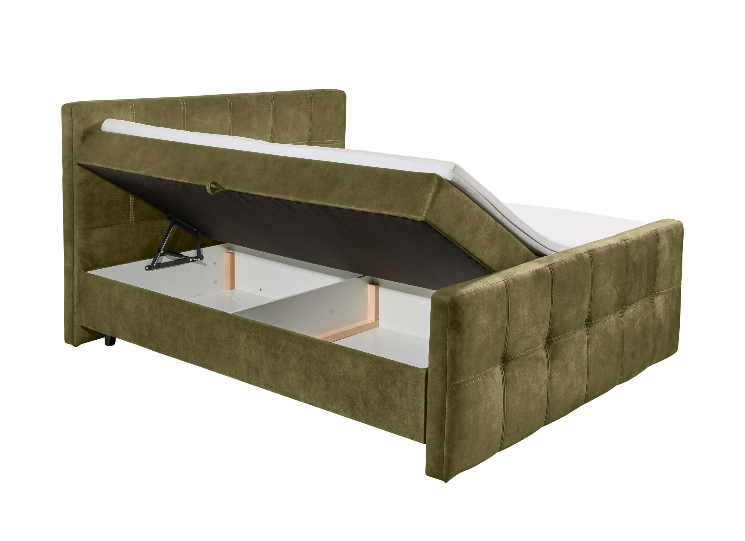 Indeling - Bedbox Valetta 160x200cm - stof - olijf met opbergruimte