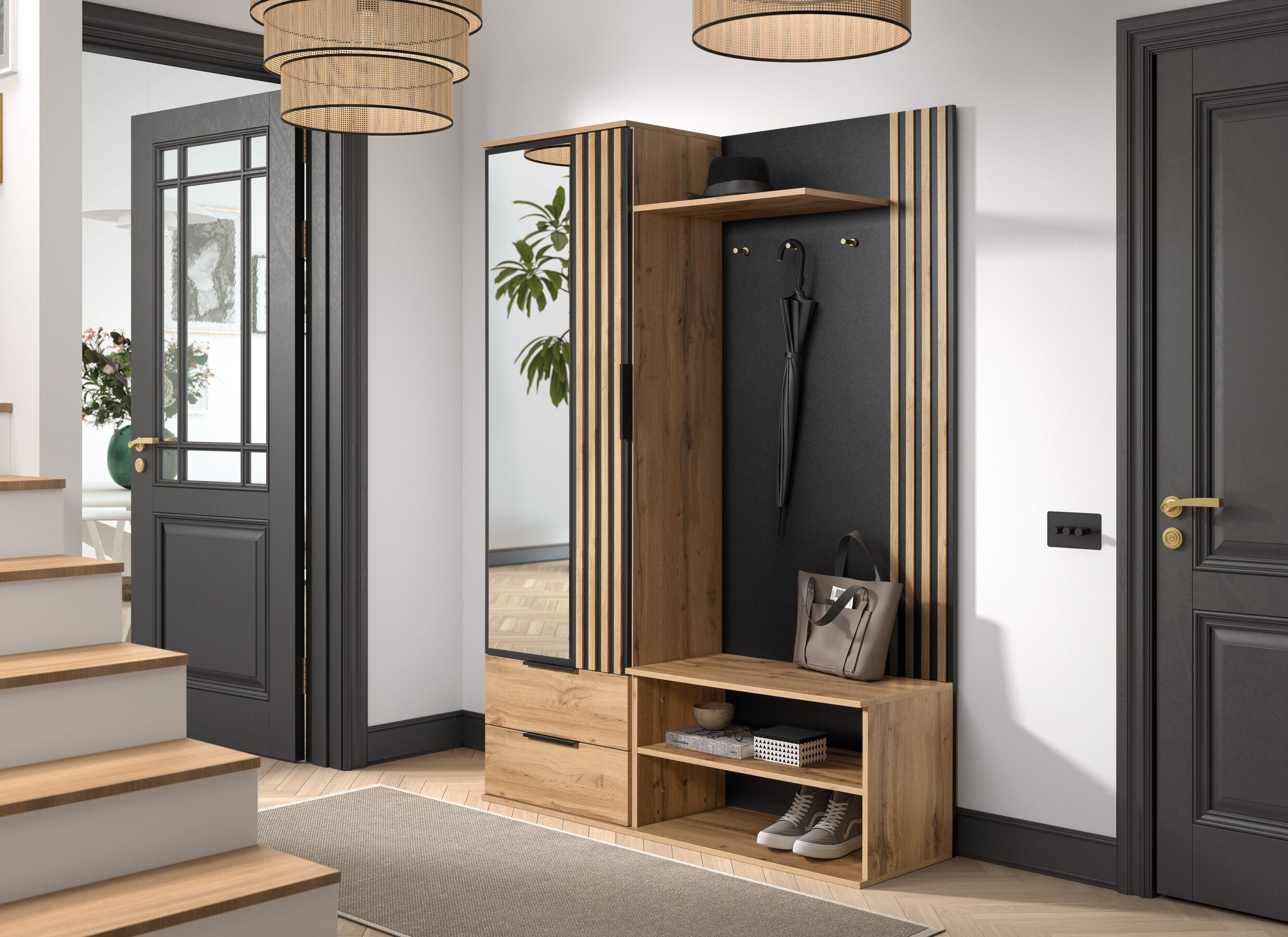 Sfeerfoto - Halkast Tamarisk 140cm - melamine - wotan oak & zwart
