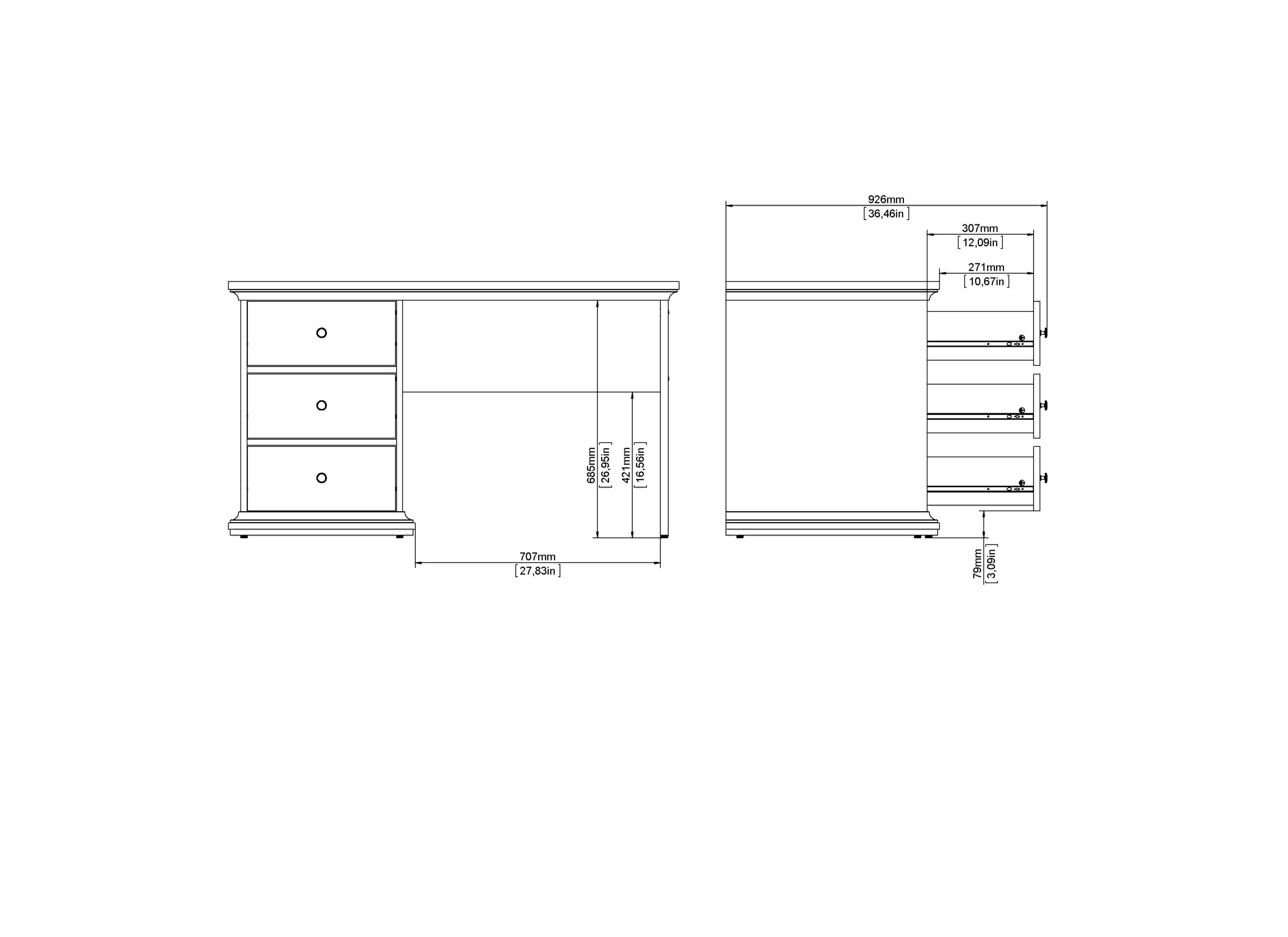 Dimensions - Bureau Paris 130x62cm