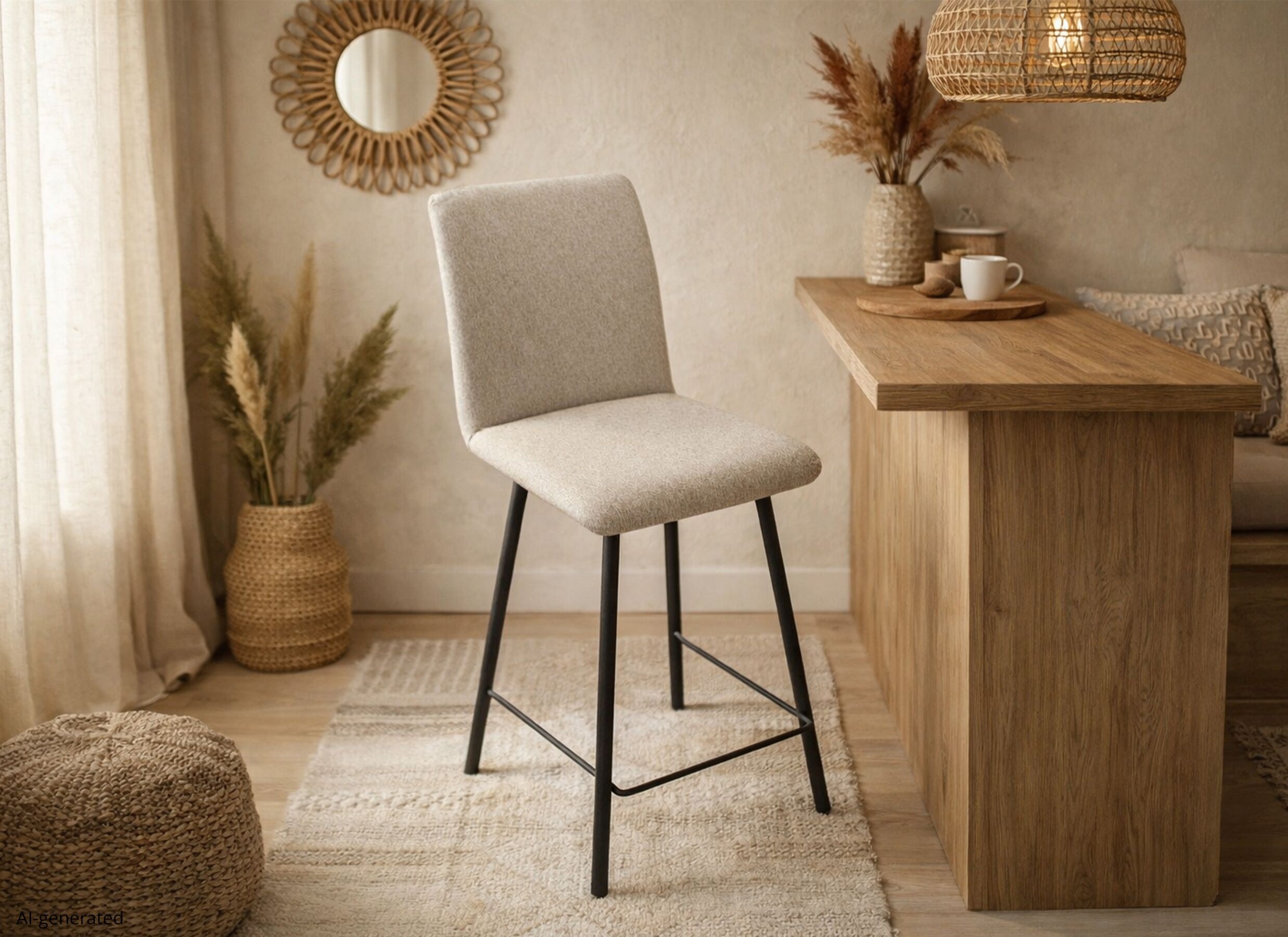 AI Generated - Chaise de bar Pisa ZH65cm - tissu & acier - vogue canvas & anthracite