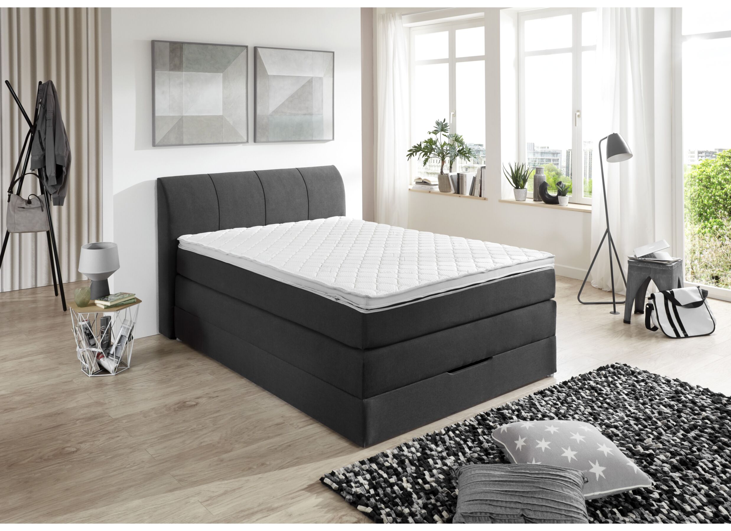 Boxspring BX1440 120x200cm - stof - antraciet met opbergruimte