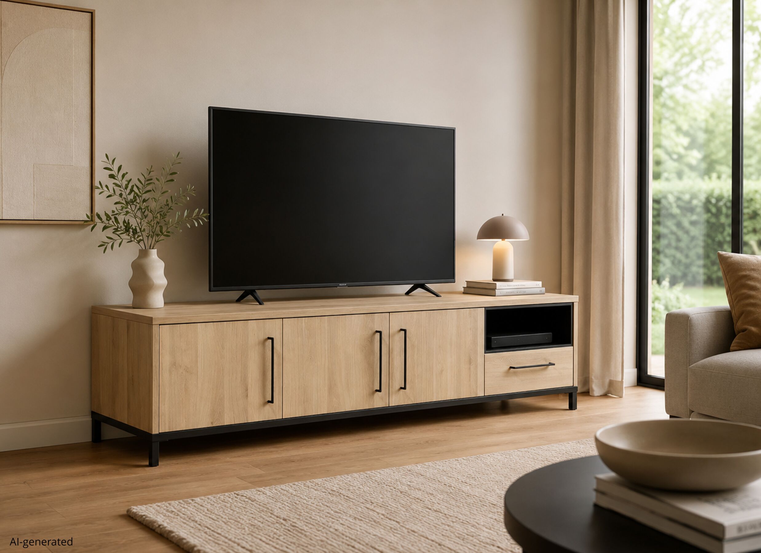 AI Generated - Meuble TV Bridge 198cm - lamulux - fresh oak & old piano