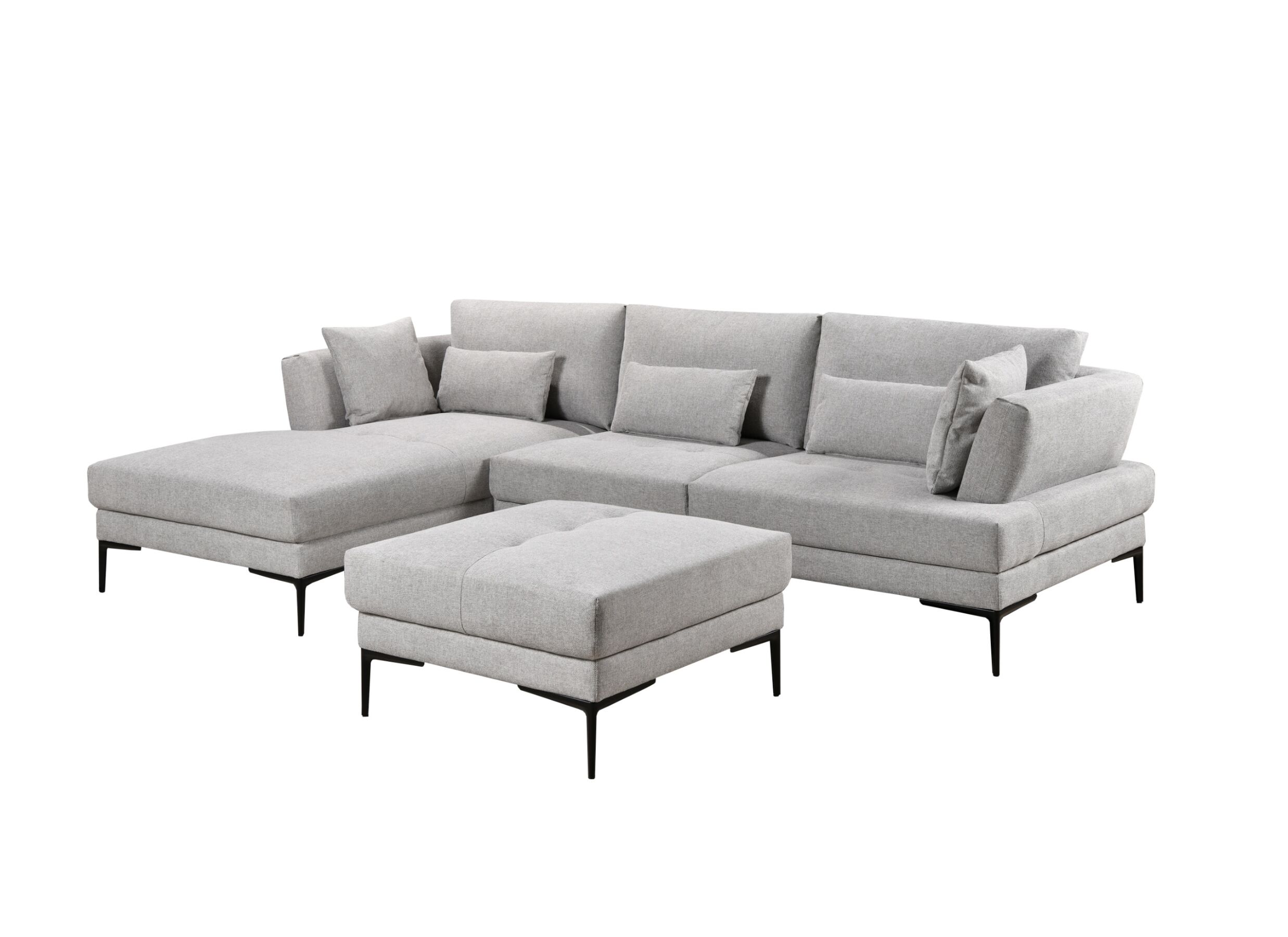 Plus Important - Canapé d'angle Roxy tissu gris avec pouf