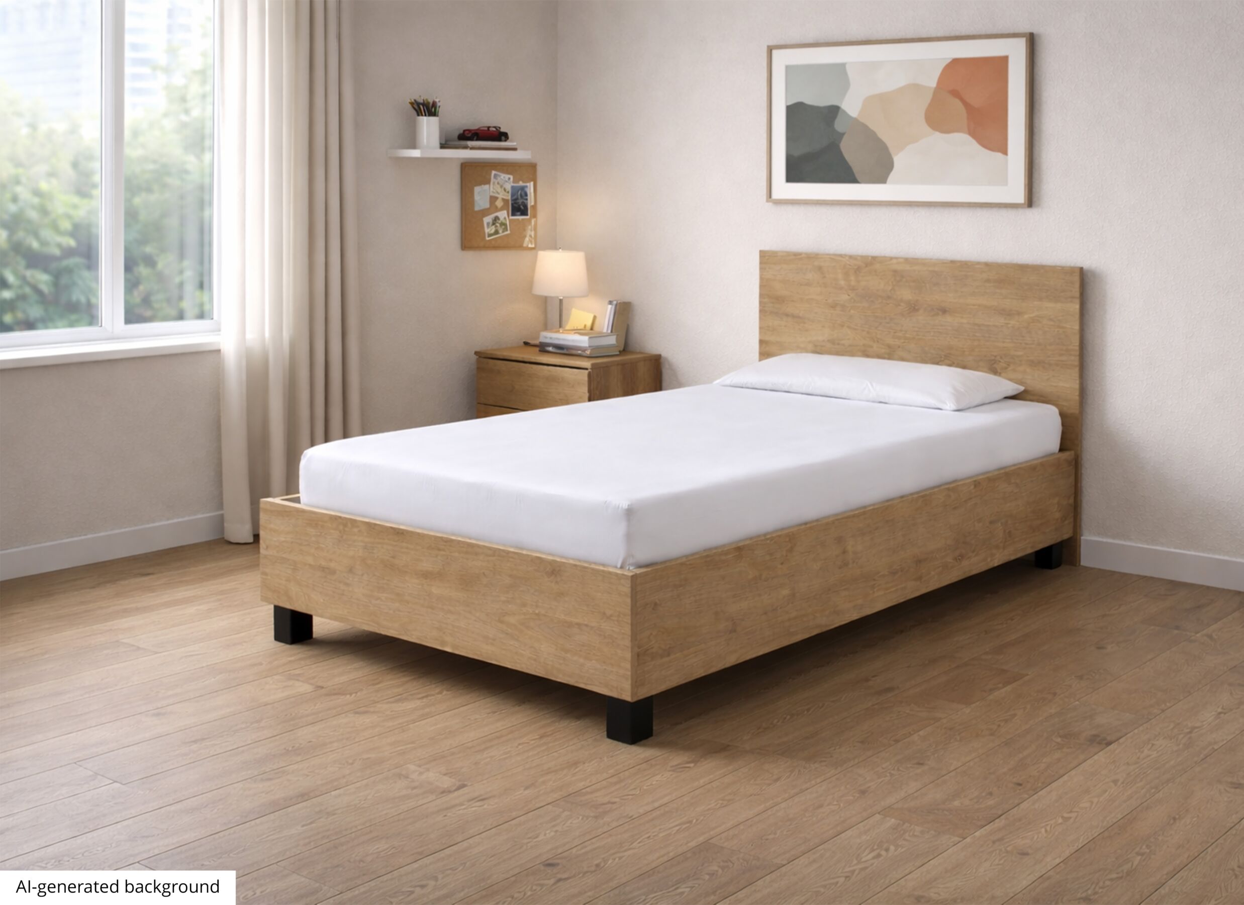 AI Generated - Bed Casper 120x200cm - melamine - golden oak