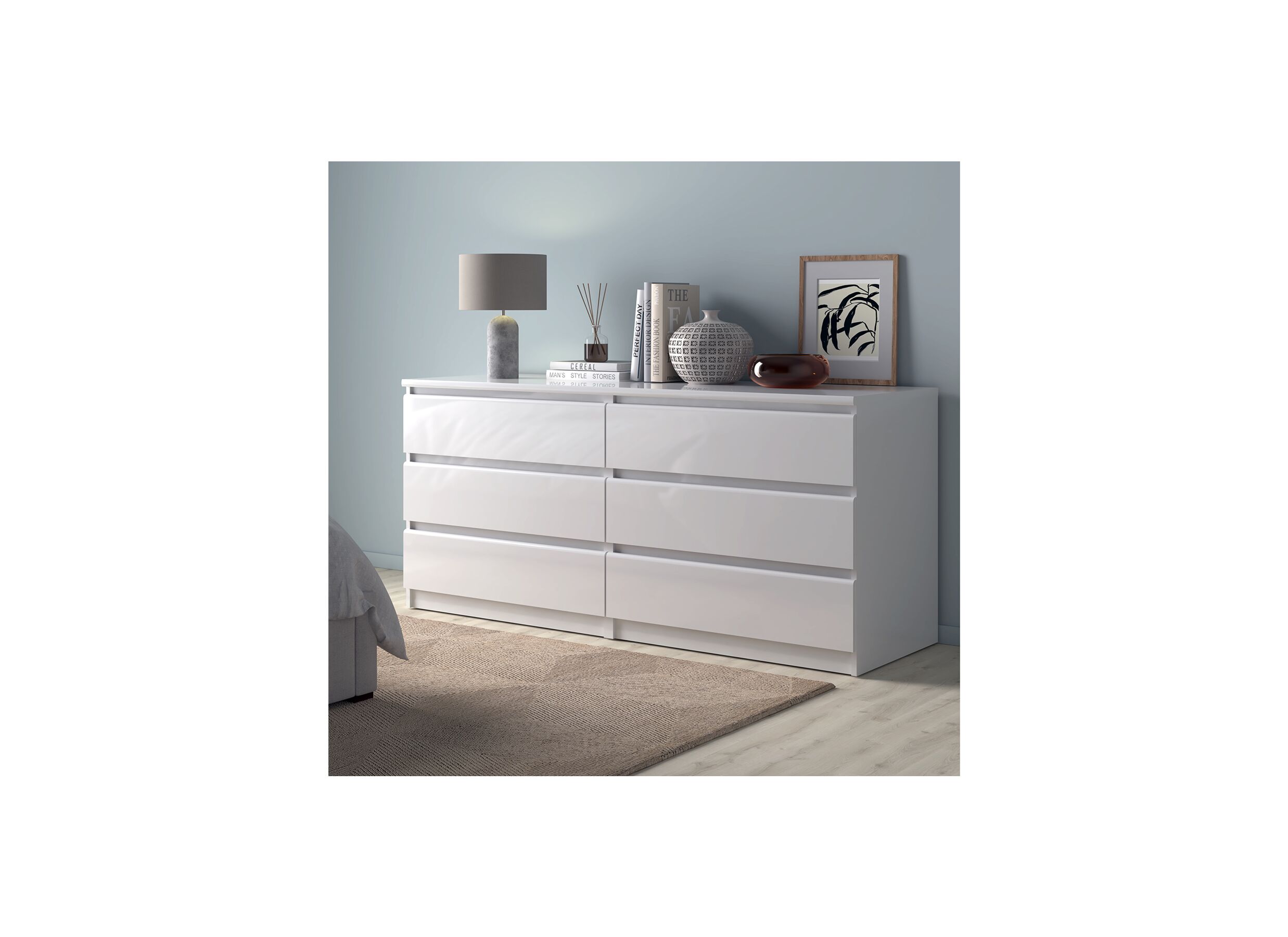 Commode Naia 154x50x71cm - mélamine - blanc laqué