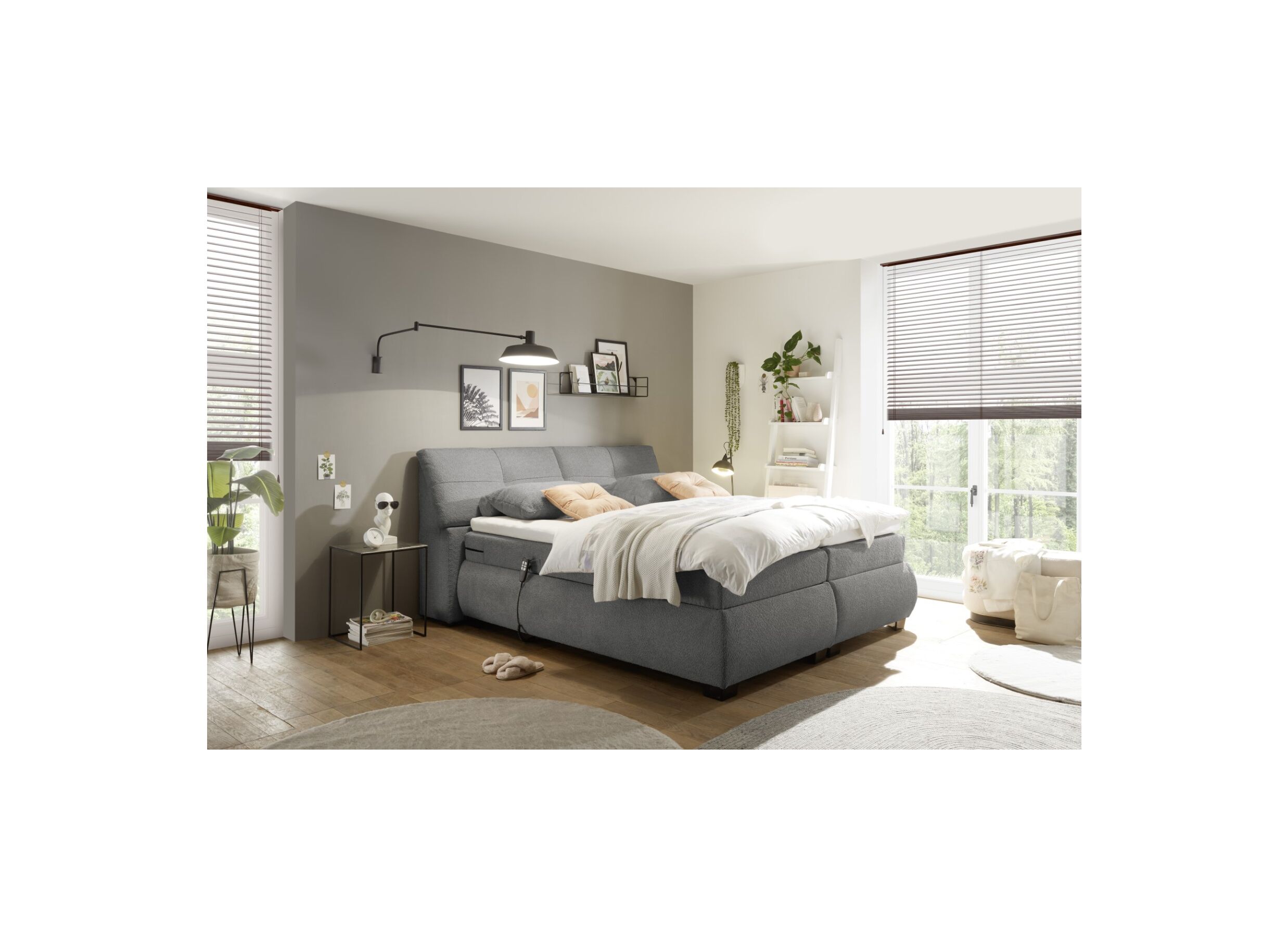 Foto ambiance - Boxspring Reynosa Gel 180x200cm avec rangement/électrique graphite