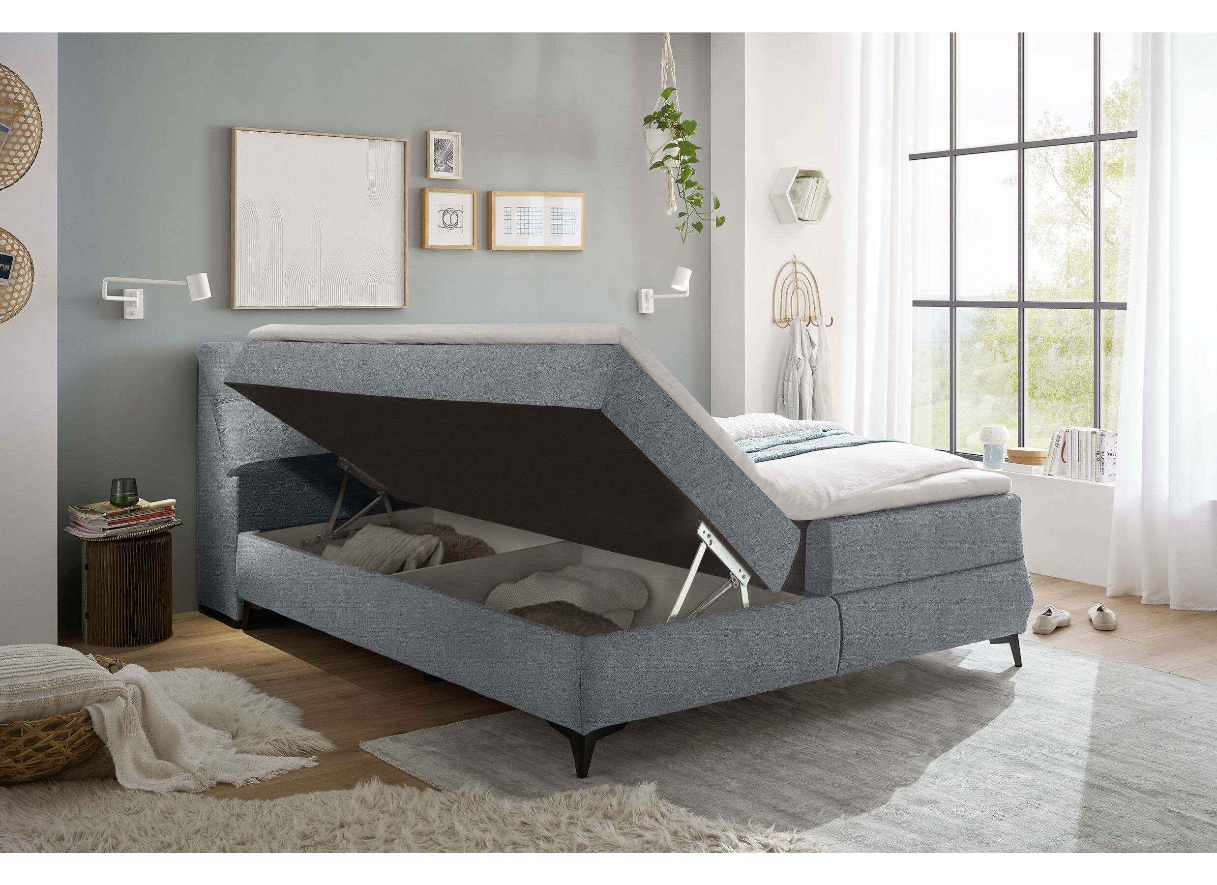 Lit box Atlantis 180x200cm avec rangement tissu gris