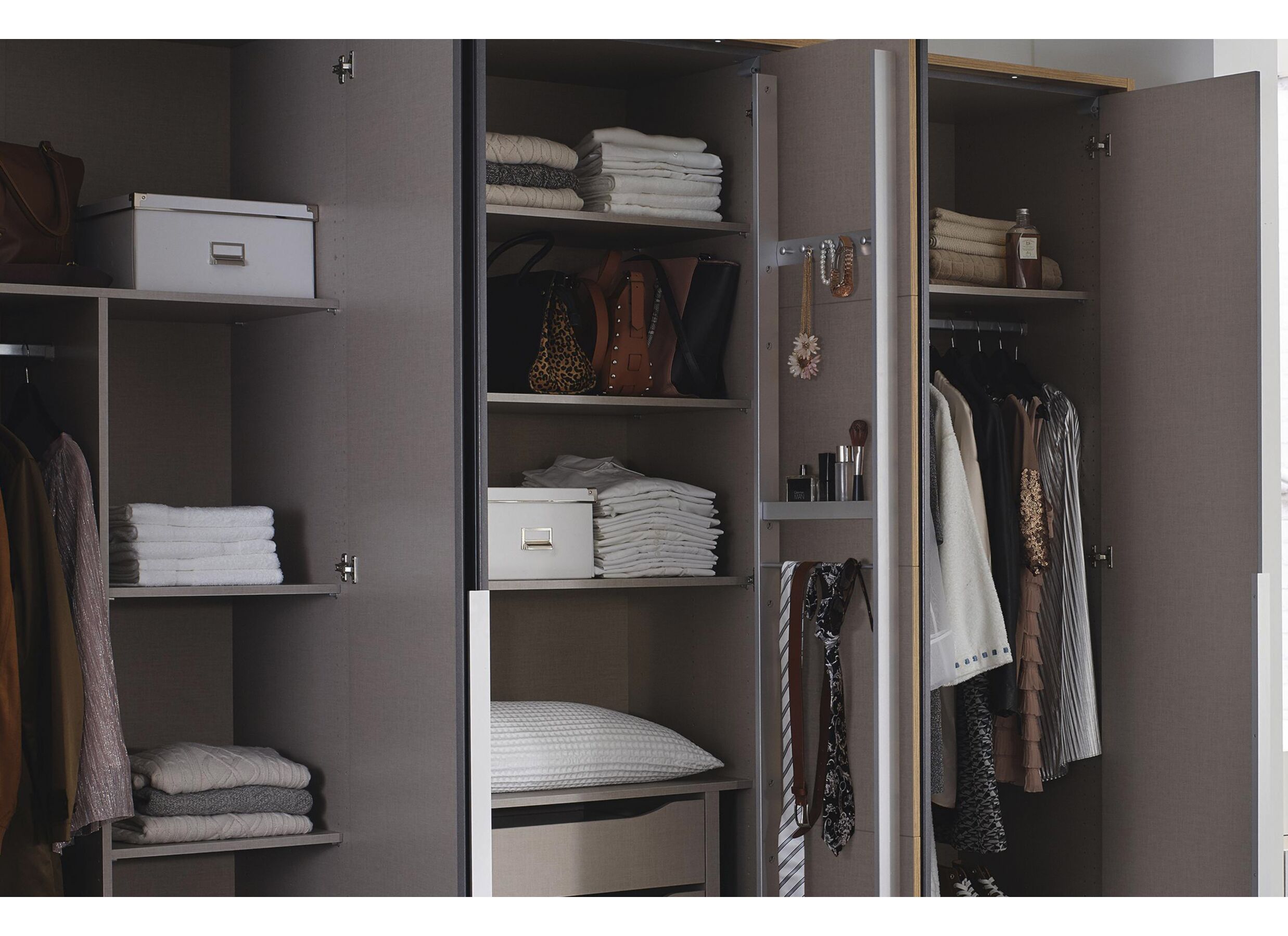 Garde-robe 226cm - décor - gris métallique/chêne artisanal