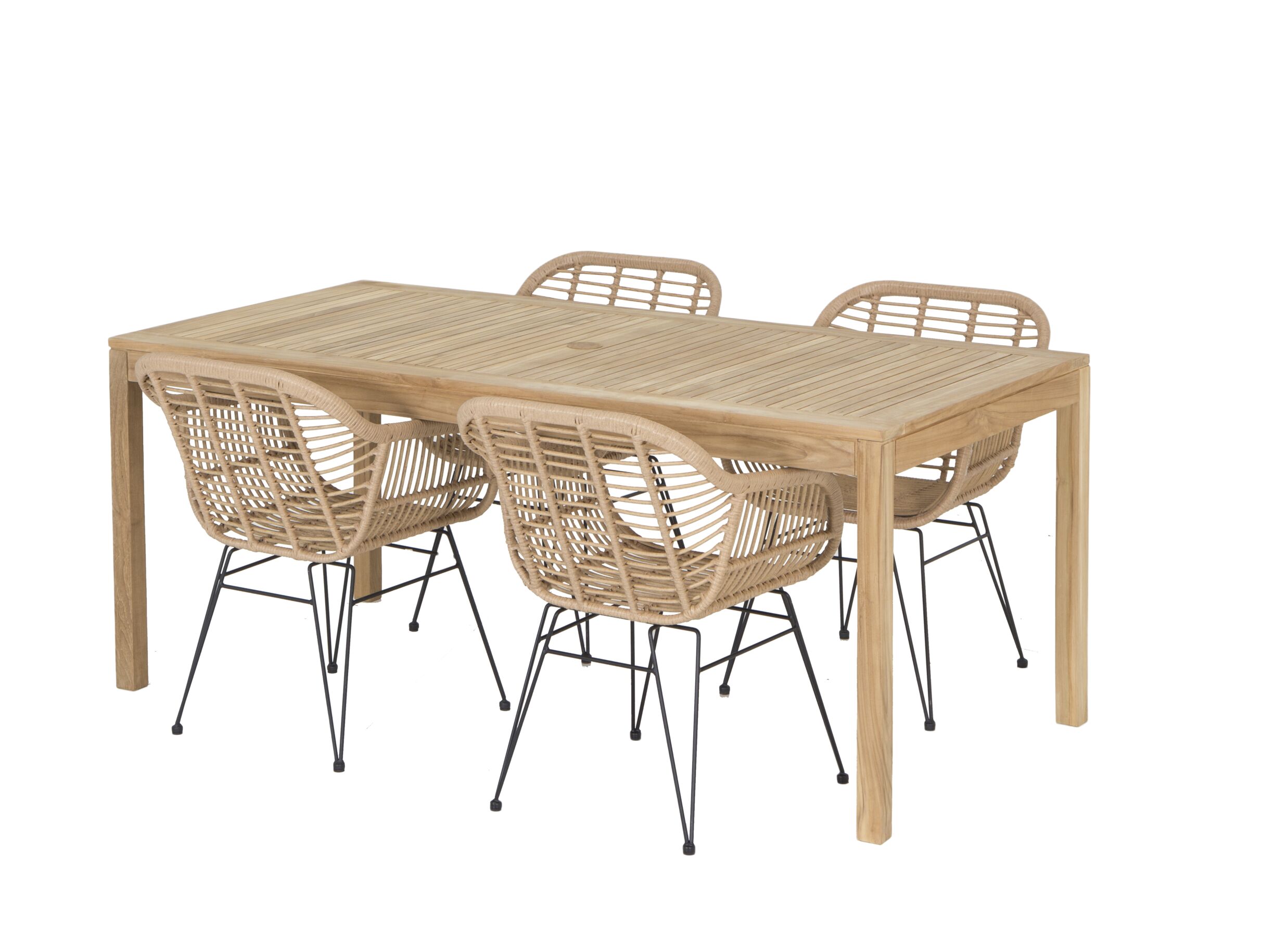 Tuinset Voodoo 180x90cm met 4 tuinstoelen Flores - Ensemble de jardin Voodoo 180x90cm avec 4 chaises Flores