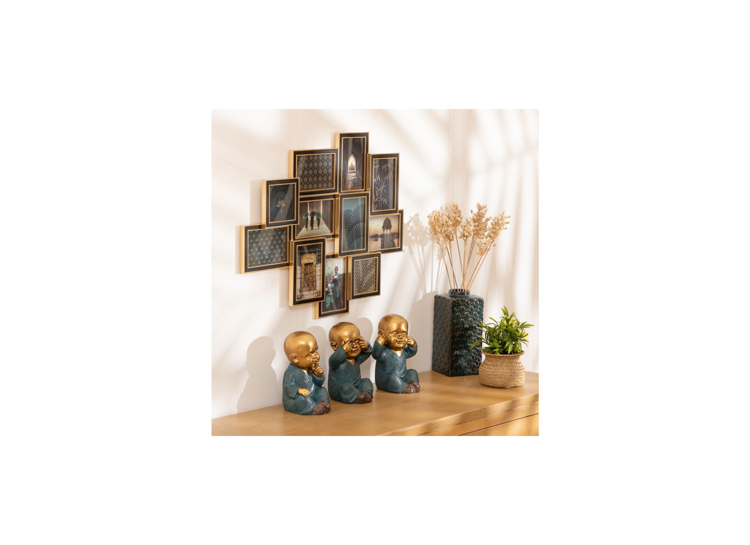 Foto ambiance - Statue bouddha Sagesse Jiling H21cm lot de 3