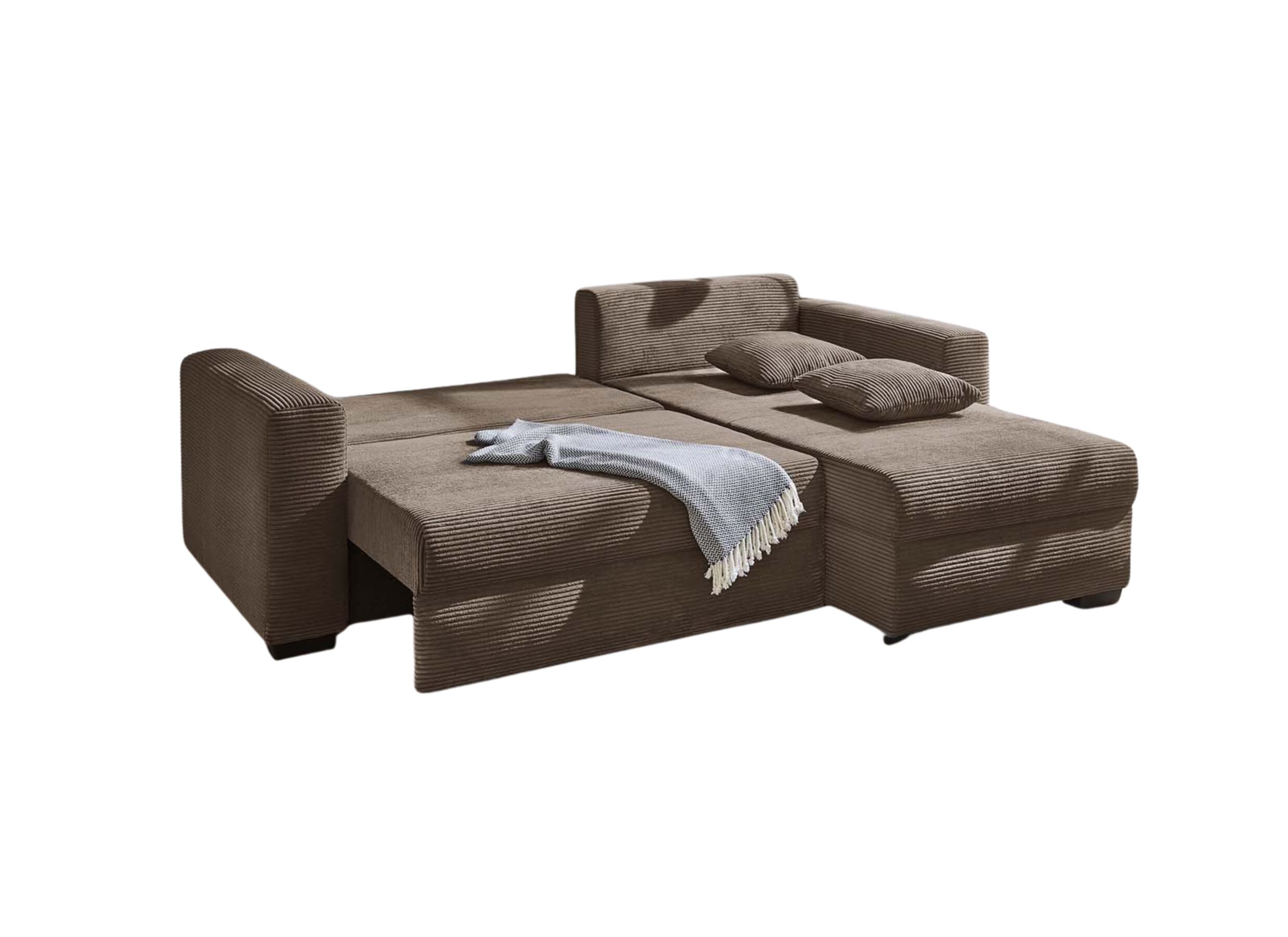 Overzichtsfoto - Hoeksalon Elmau 235x169cm - stof - bruin met bedfunctie en opbergruimte
