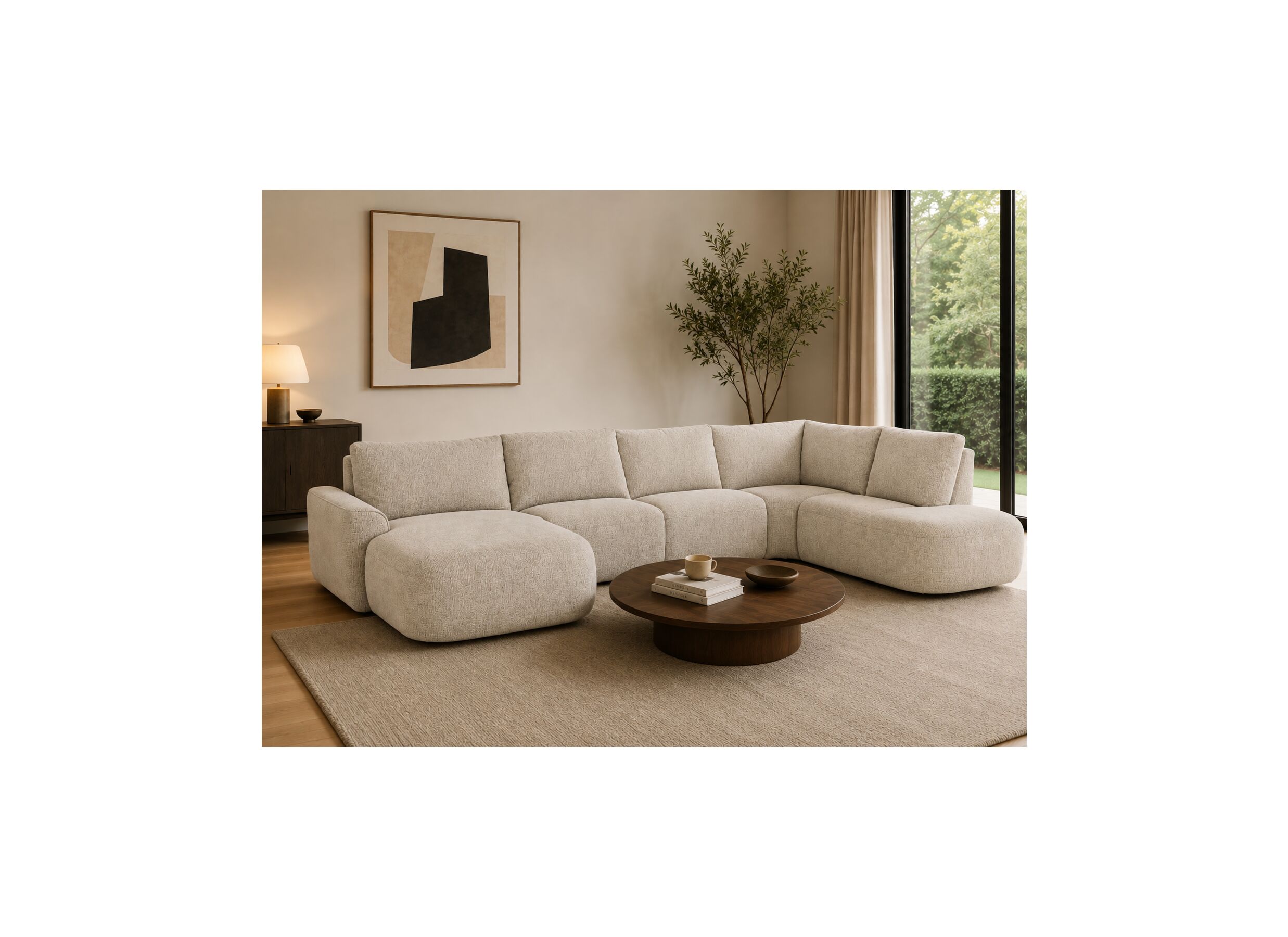 AI Generated - Canapé d'angle Malco 397x235cm - tissu - taupe