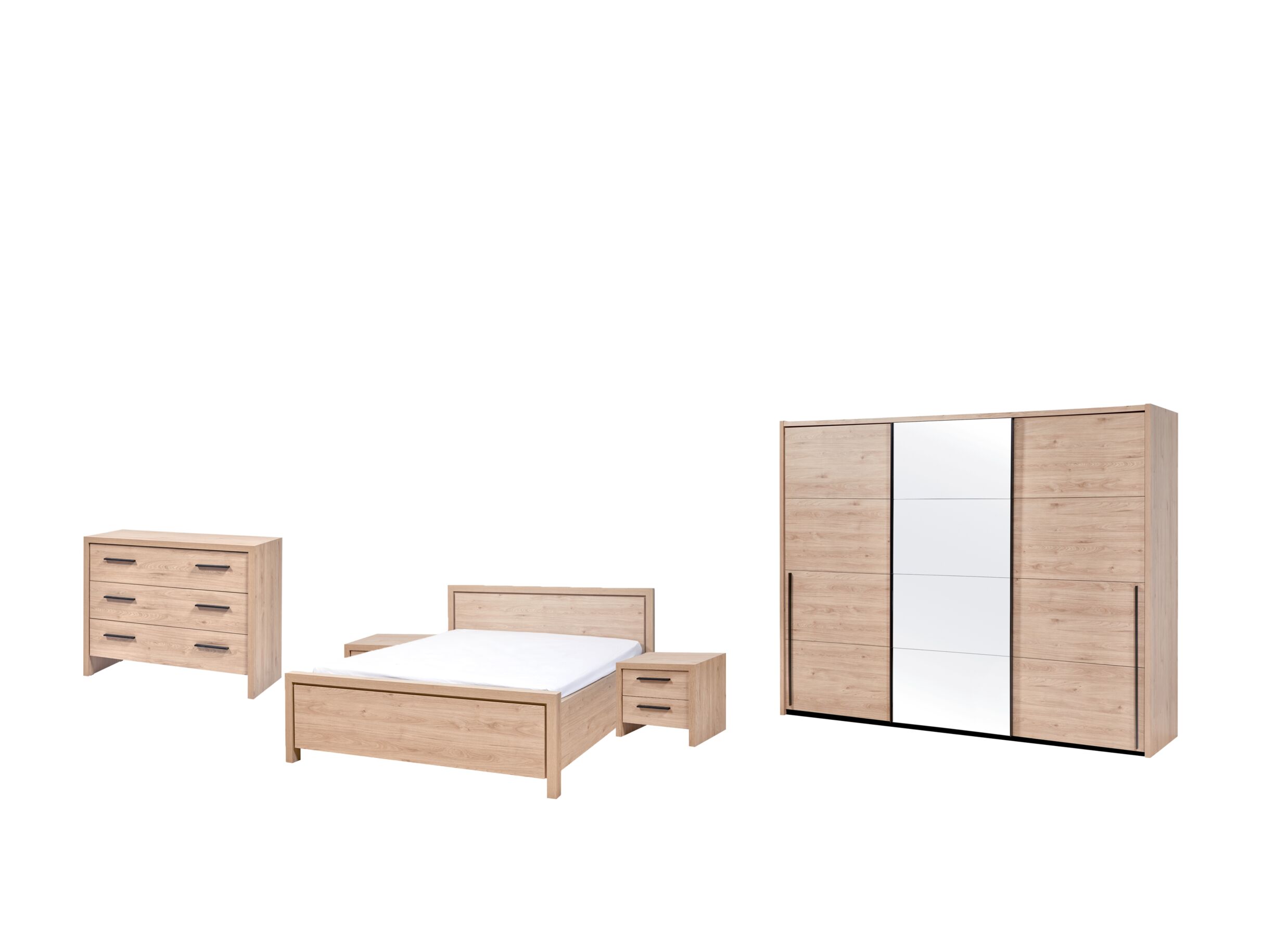Chambre à coucher avec lit 140x200cm - armoire 253cm castella - Chambre à coucher avec lit 140x200cm - armoire 253cm castella