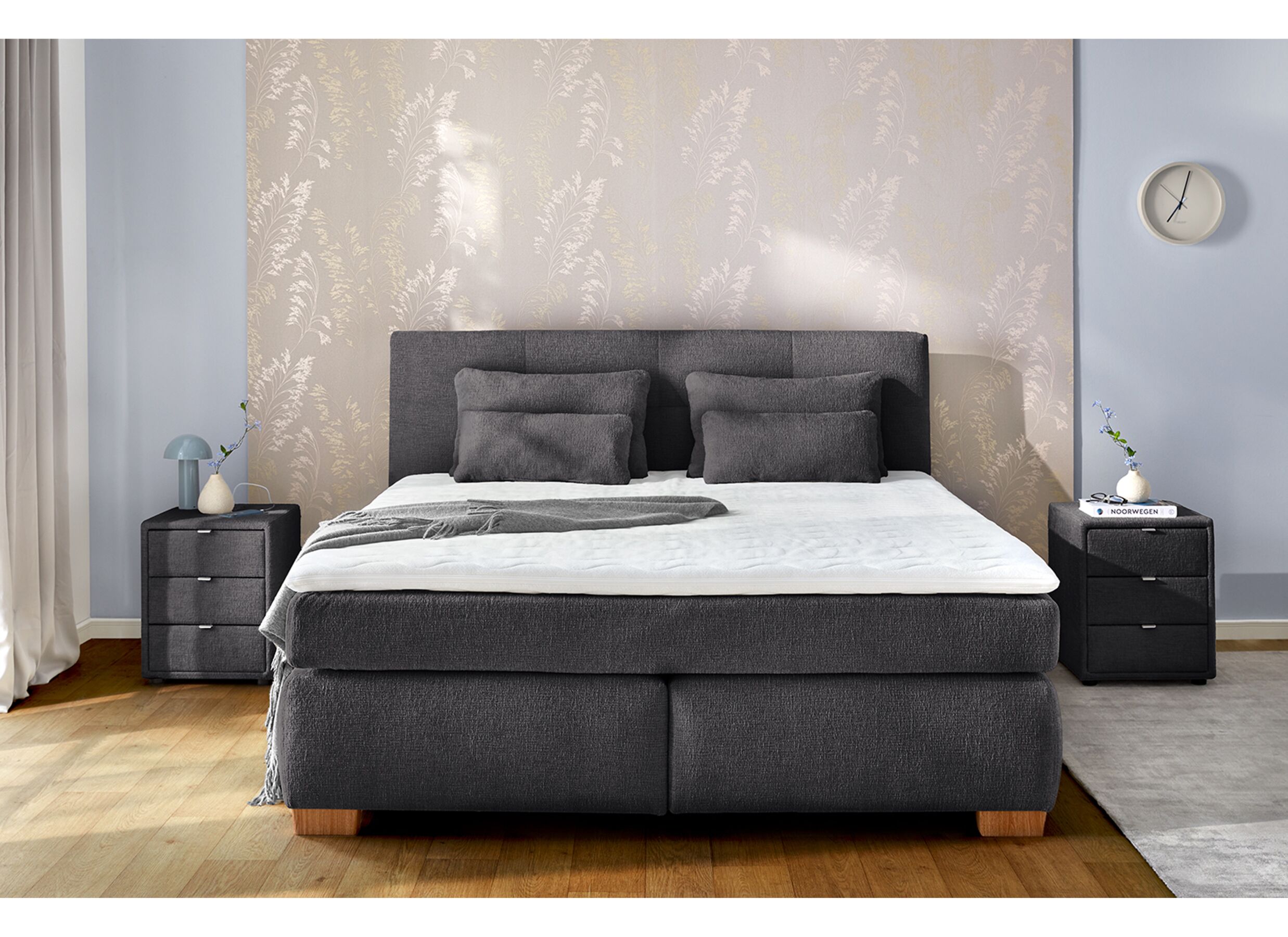 Foto ambiance - Boxspring Ulla 160x200cm - tissu - anthracite