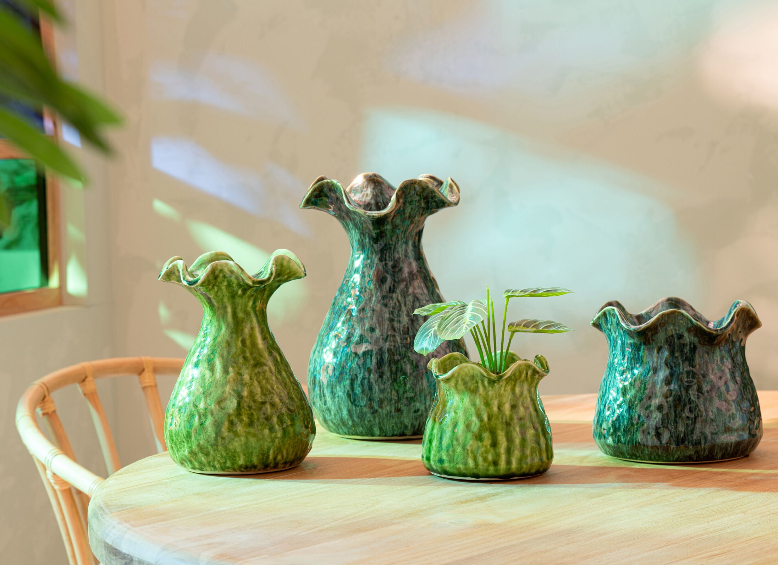 Sfeerfoto - Bloempot Ronny H13,5cm - stoneware - groen