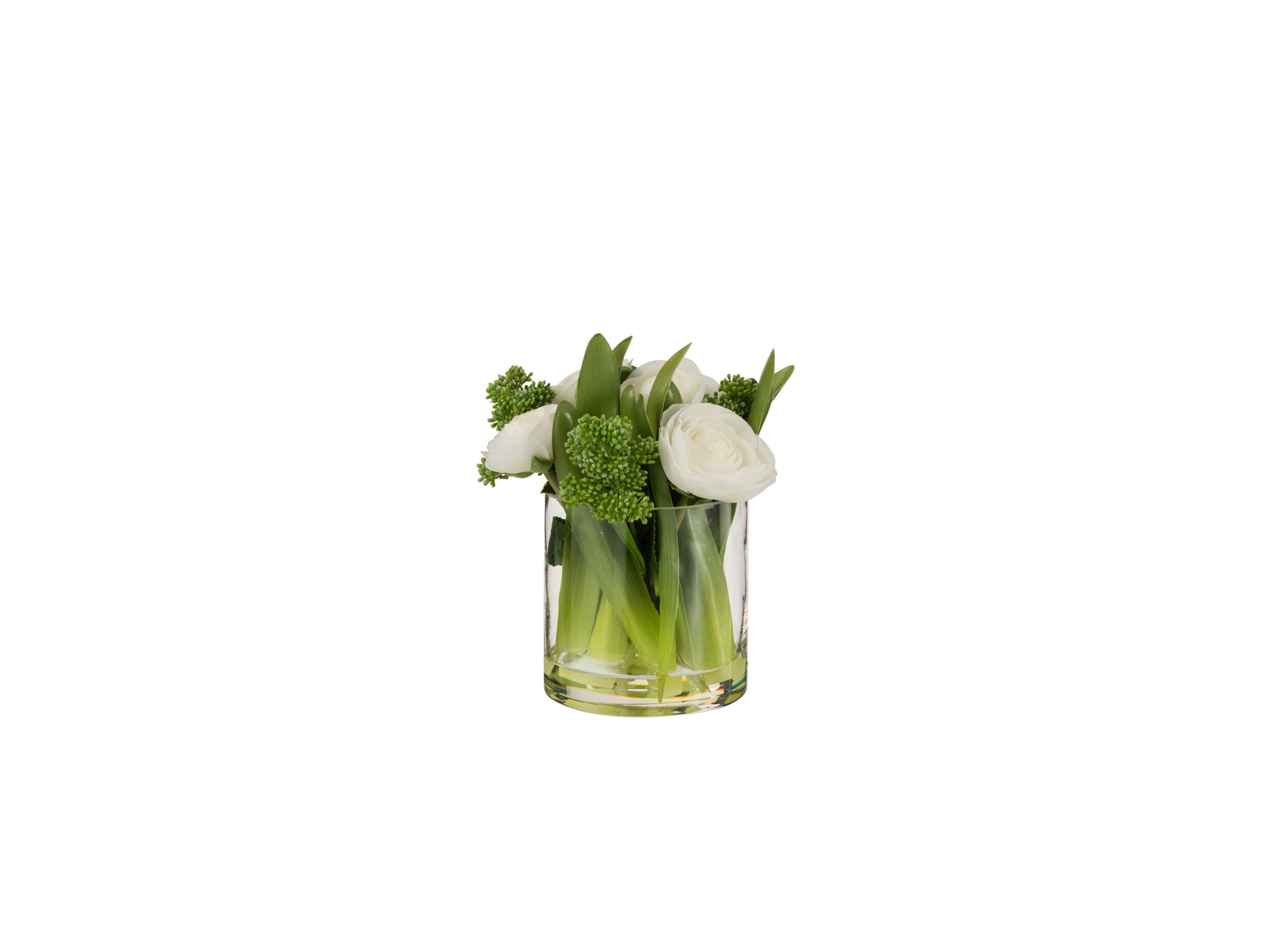 Ranonkel in Vaas H22cm - kunststof & glas - wit/groen - Renoncule dans un vase H22cm - plastique & verre - blanc/vert