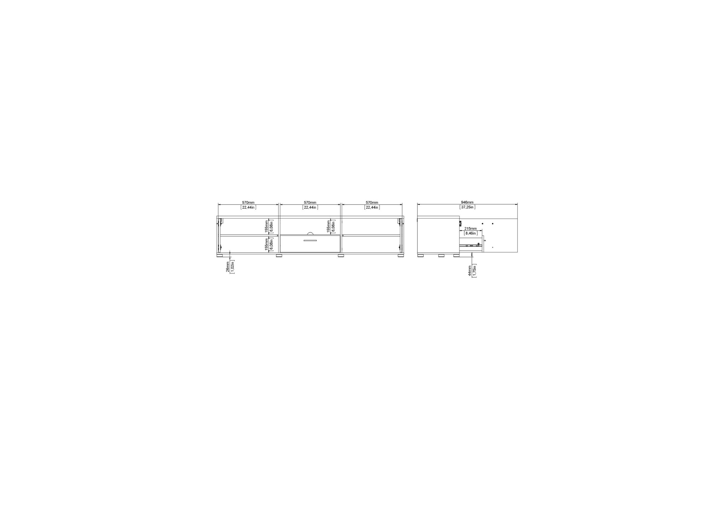 Dimensions - Meuble TV Media blanc 177cm