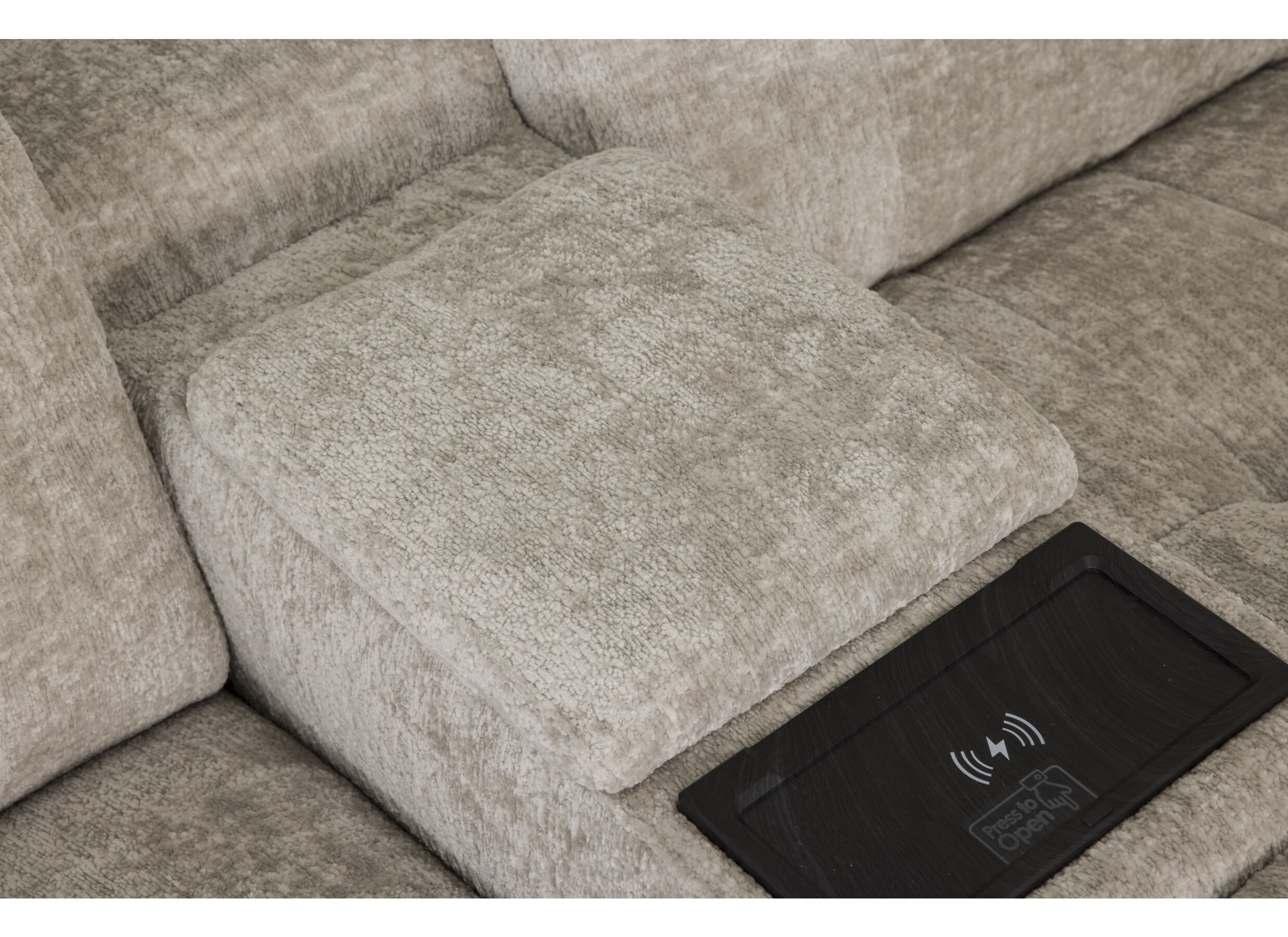 Detail - Canapé d'angle Crow 334x301cm - tissu - turtledove avec 2 fauteuils relax