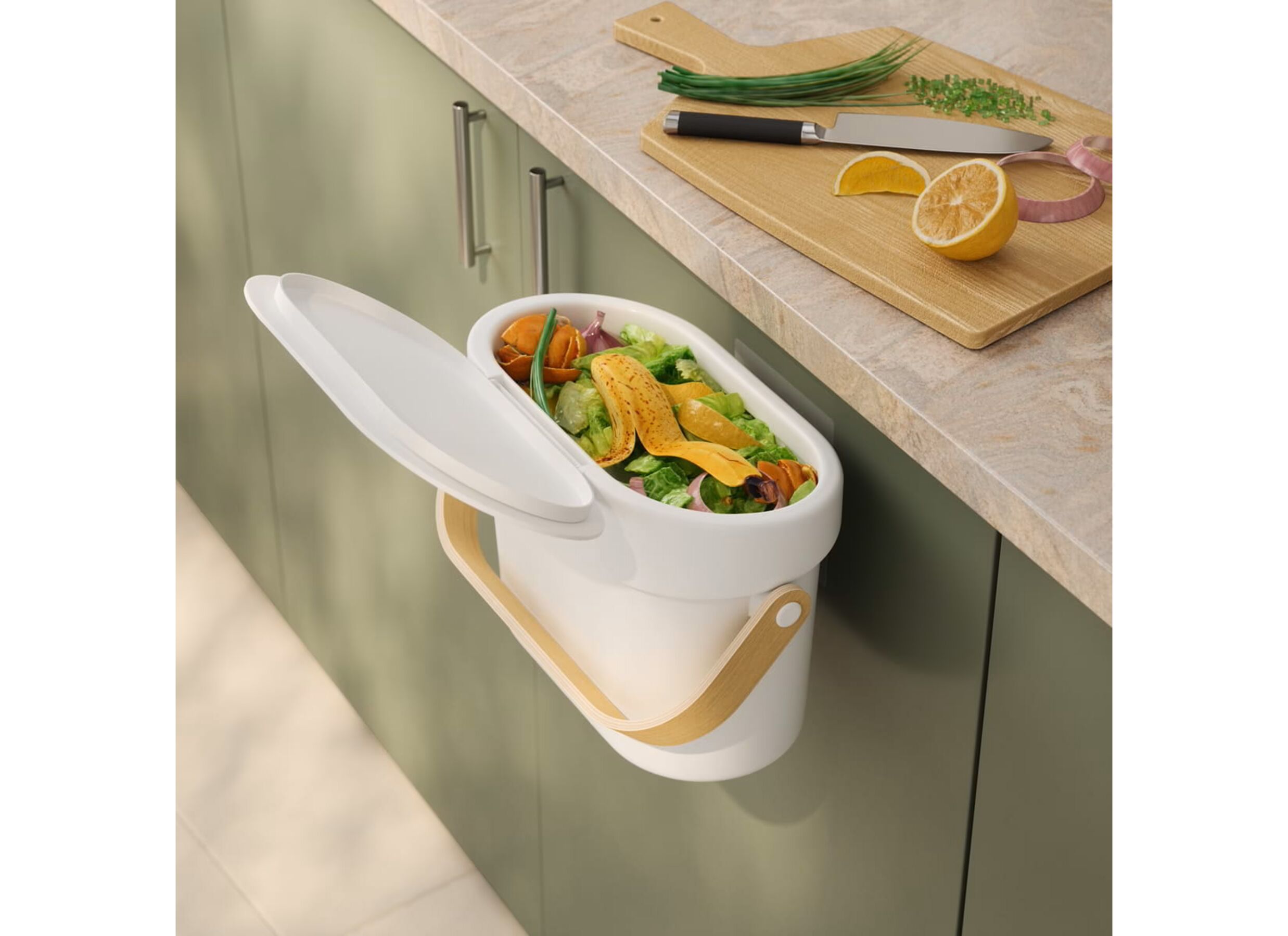 Foto ambiance - Poubelle de table Bellwood Compost 4L - plastique - blanc