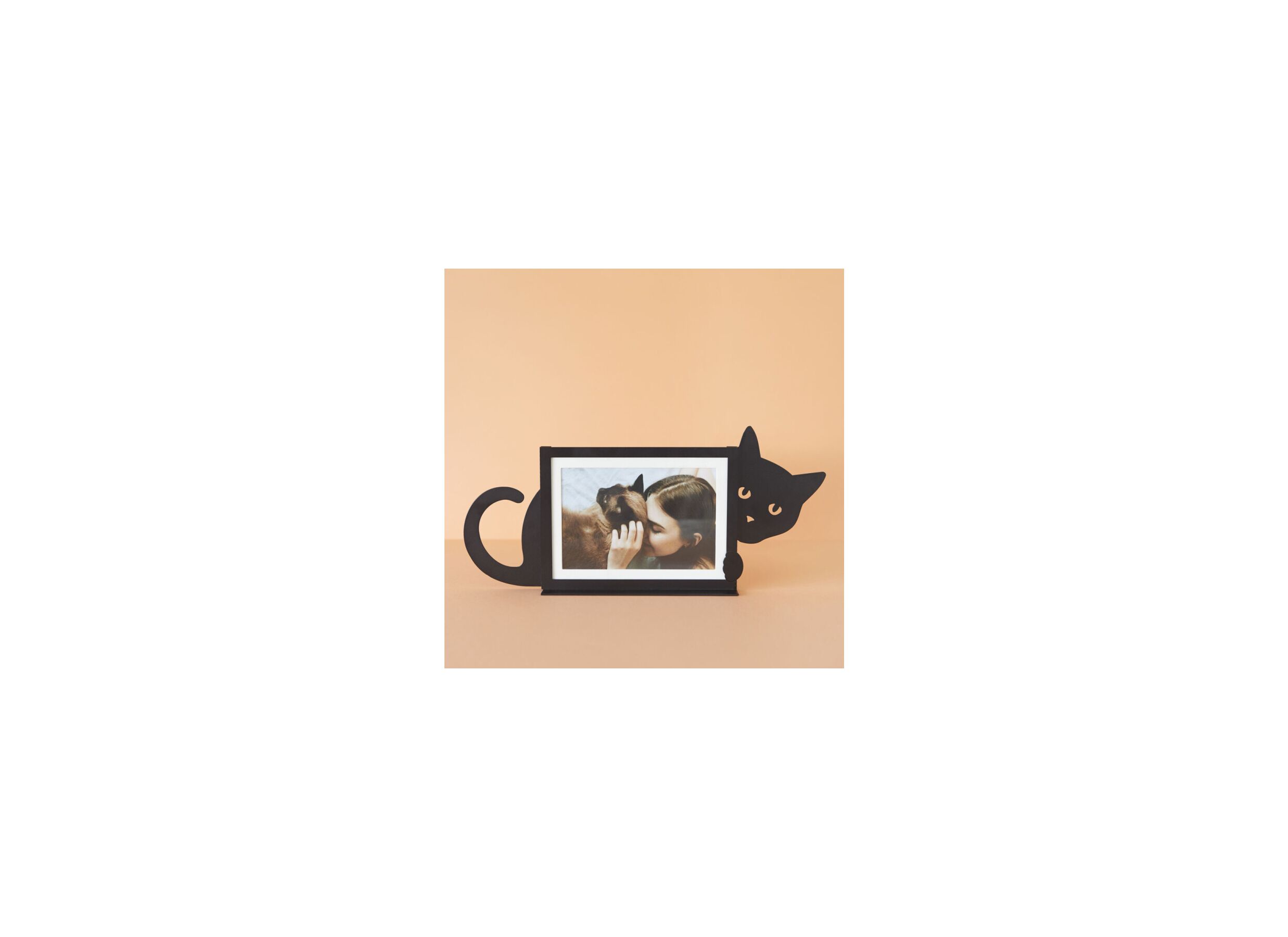Foto ambiance - Cadre photo Chat caché 15x10cm - métal - noir