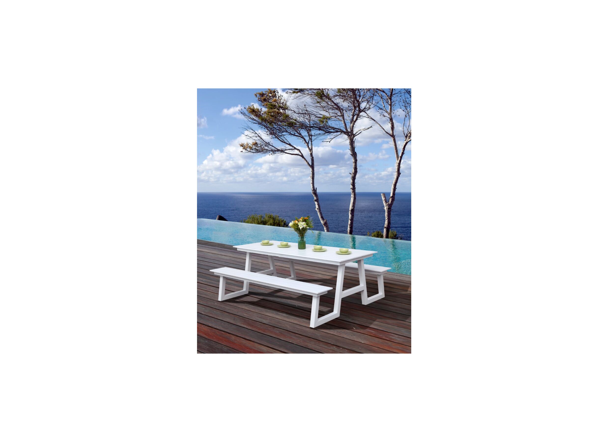 Sfeerfoto - Picknicktafel Santorini 173x200cm - metaal - wit