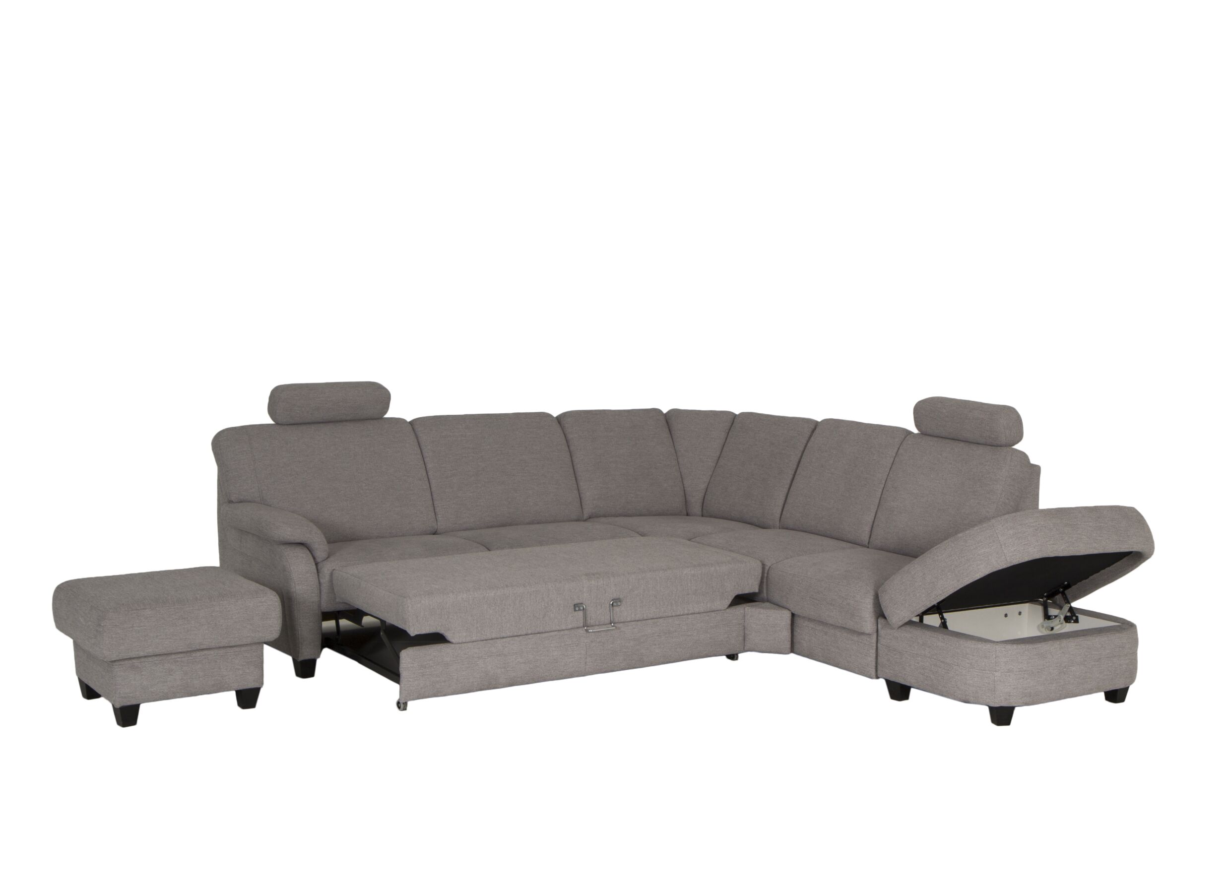 Hoeksalon Toulouse 269x287cm - stof - zilvergrijs met bedfunctie/poef/opbergruimte