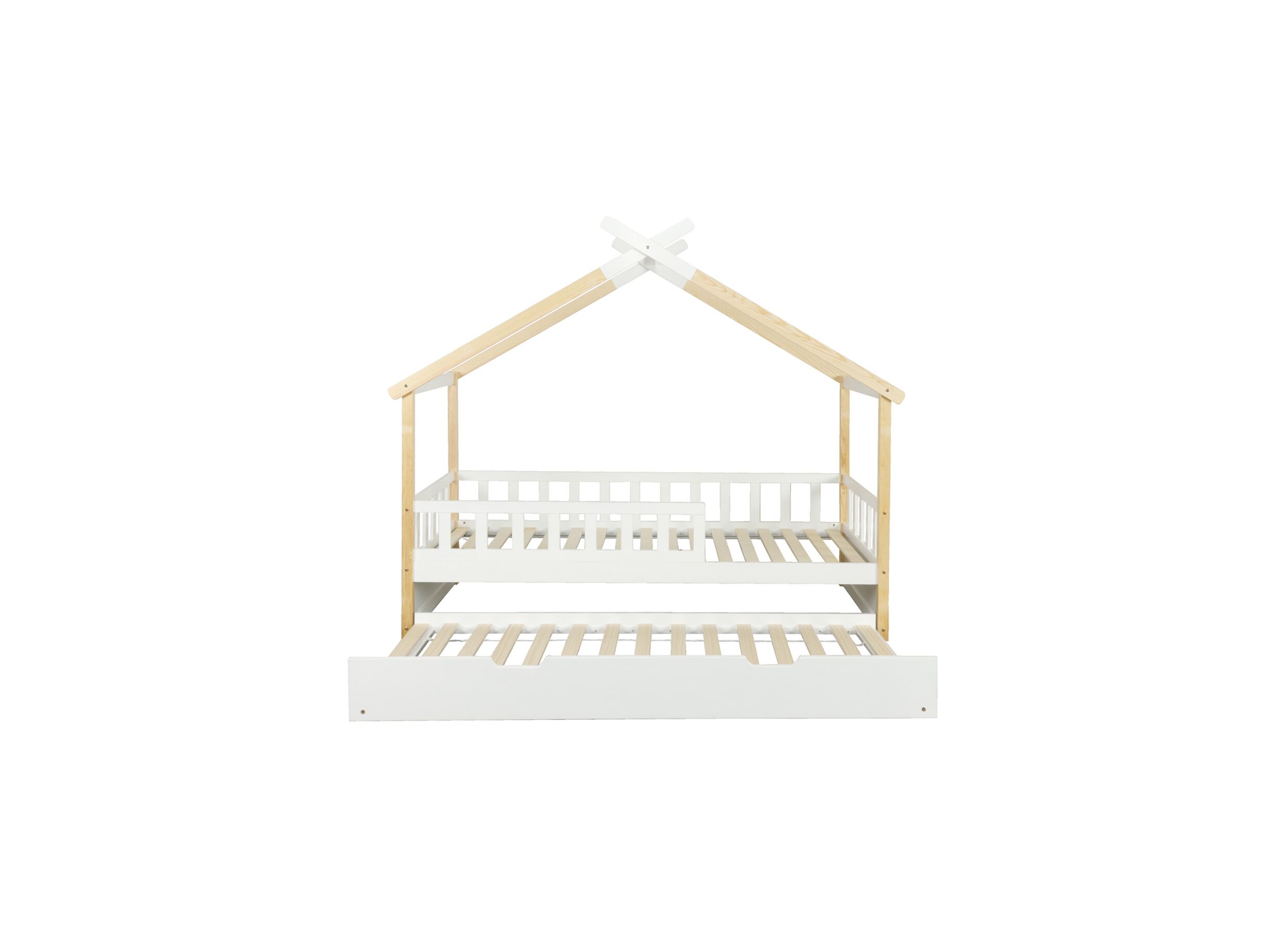 Aperçu - Lit de maison Guinevere 90x200cm avec tiroir de lit supplémentairet - pin massif - naturel blanc