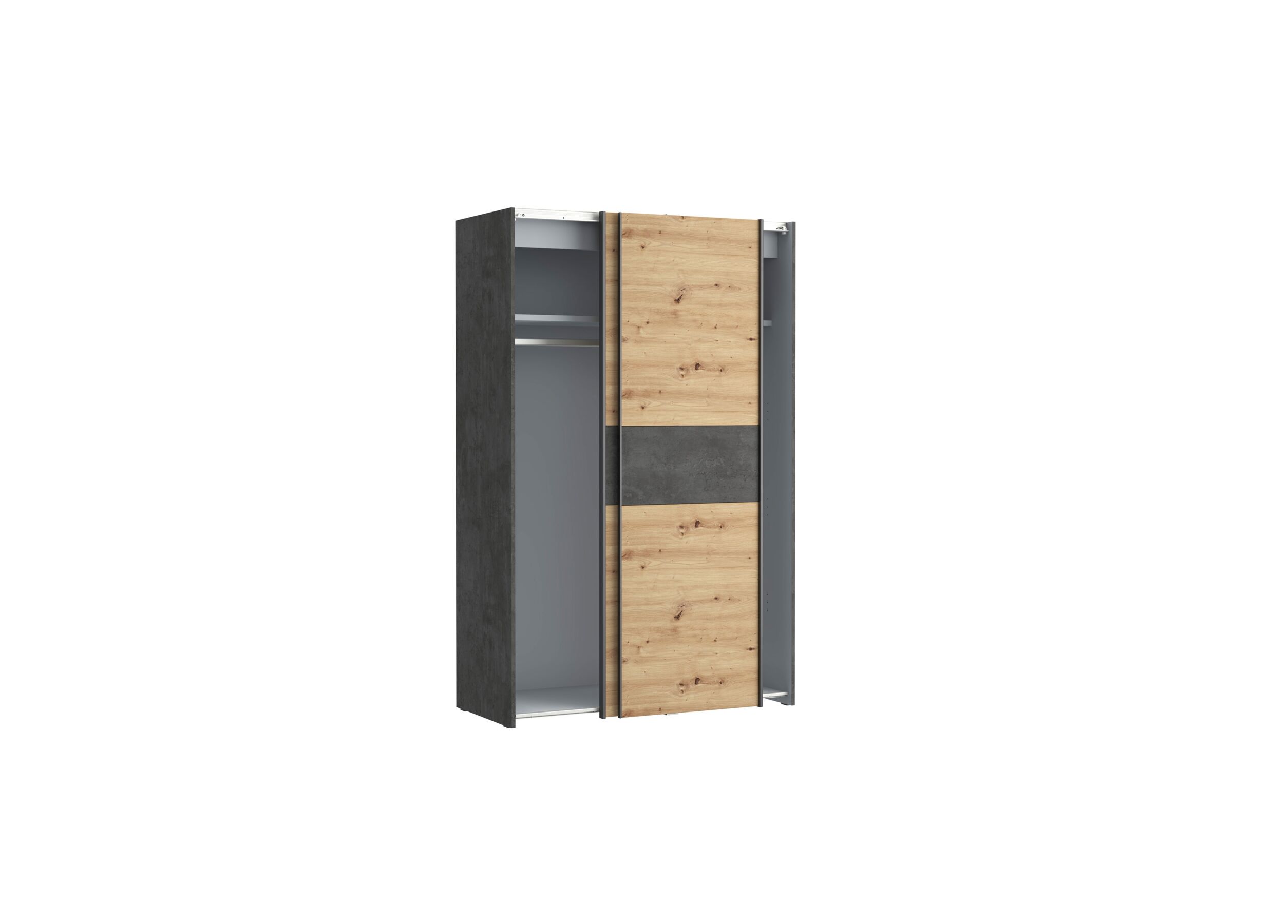 Armoire à portes coulissantes Khanea 120cm - panneau décor - chêne artisanal/béton