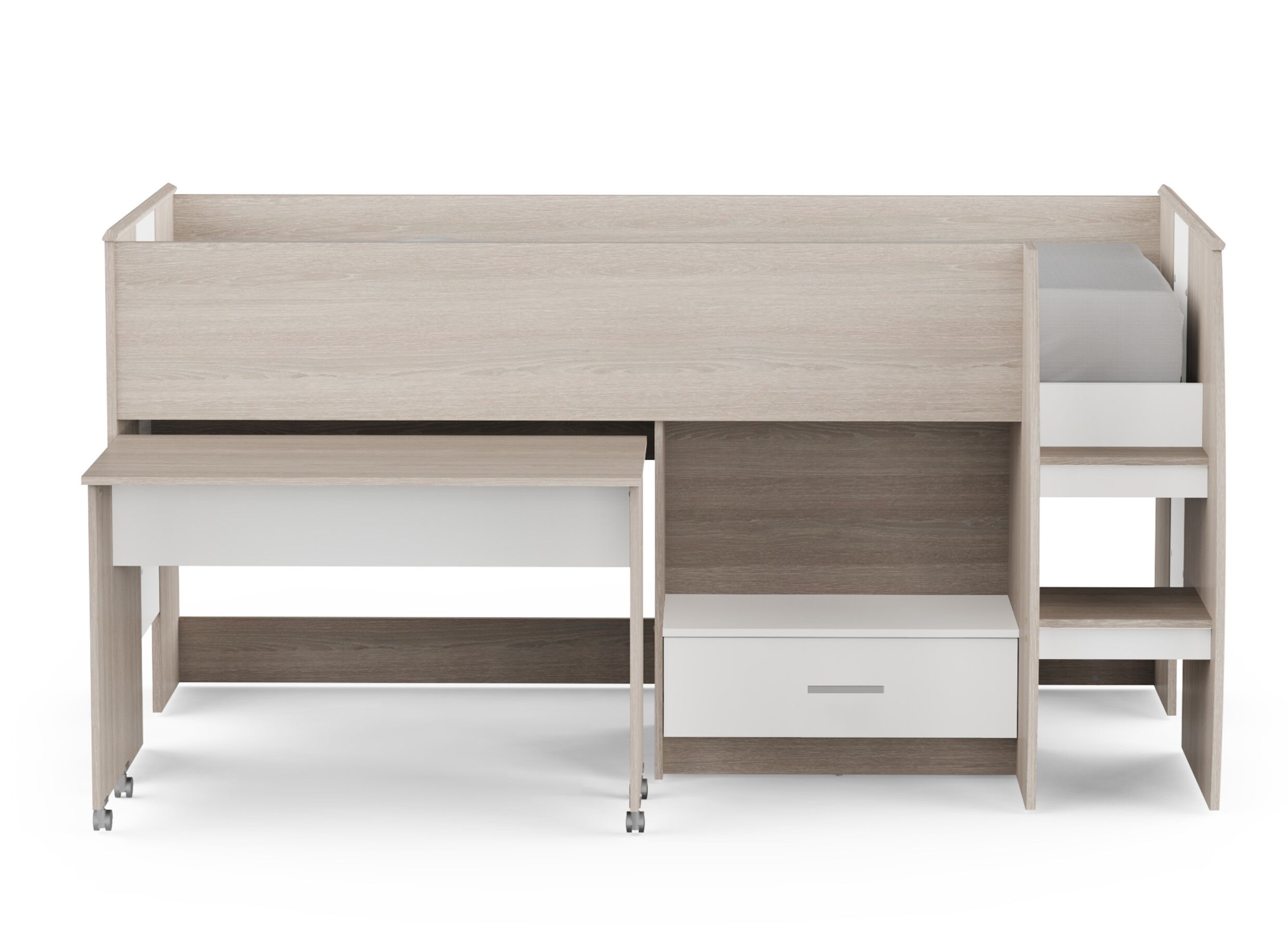 Aperçu - Lit mi-hauteur avec bureau Nano 90x200cm - décor - chêne shannon & blanc