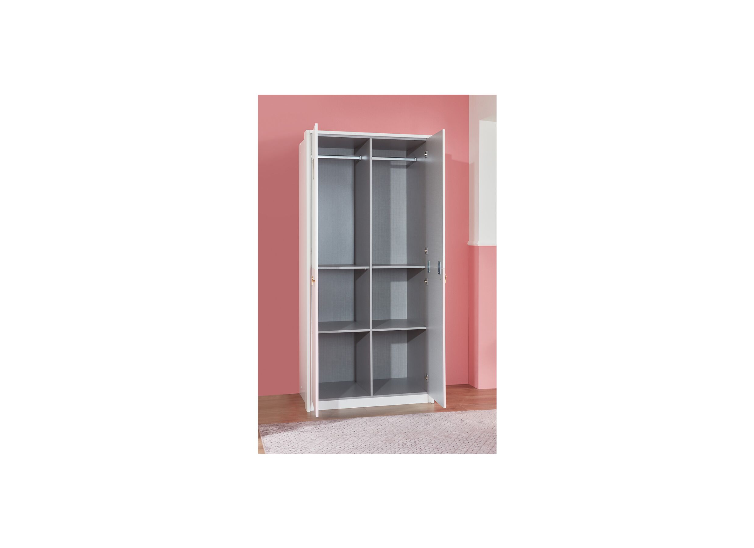 Indeling - Kleerkast Cindy 95cm - decor - roze/wit