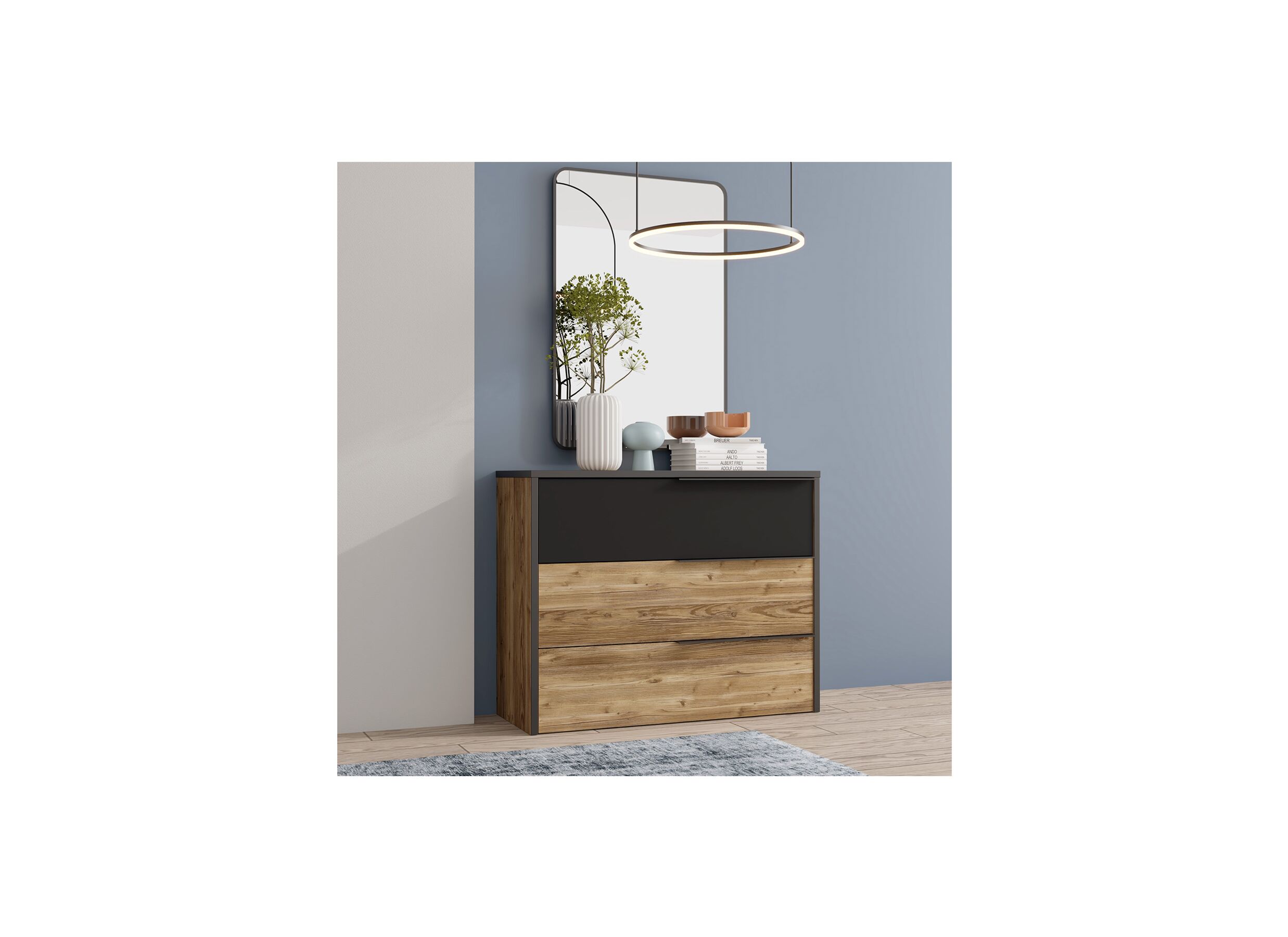 Commode Jabim 100x42x80cm - décor - alpine picea/noir
