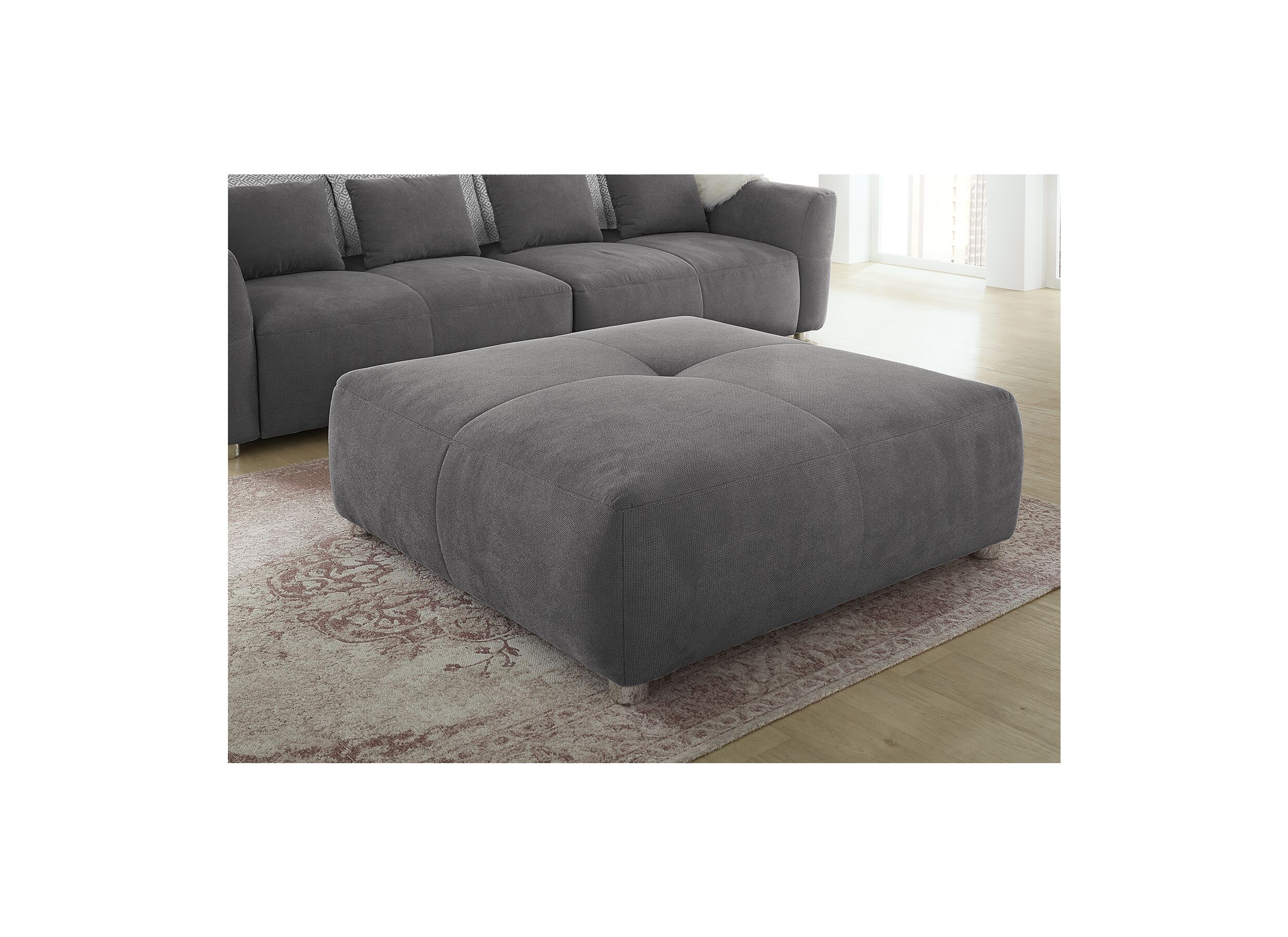 Sfeerfoto - Poef Gulliver 126x126cm stof donkergrijs
