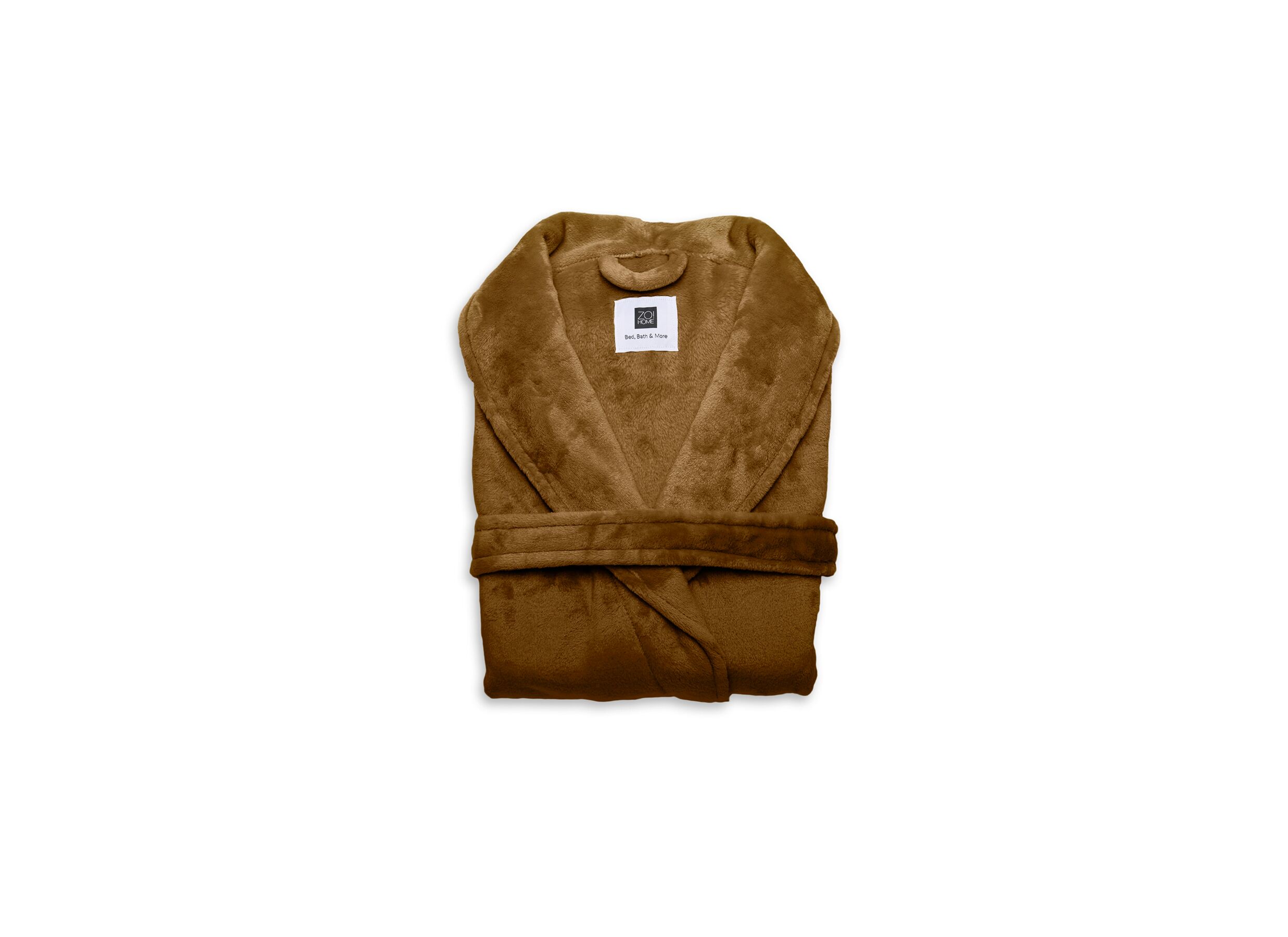 Detailfoto - Badjas S flanel cognac brown