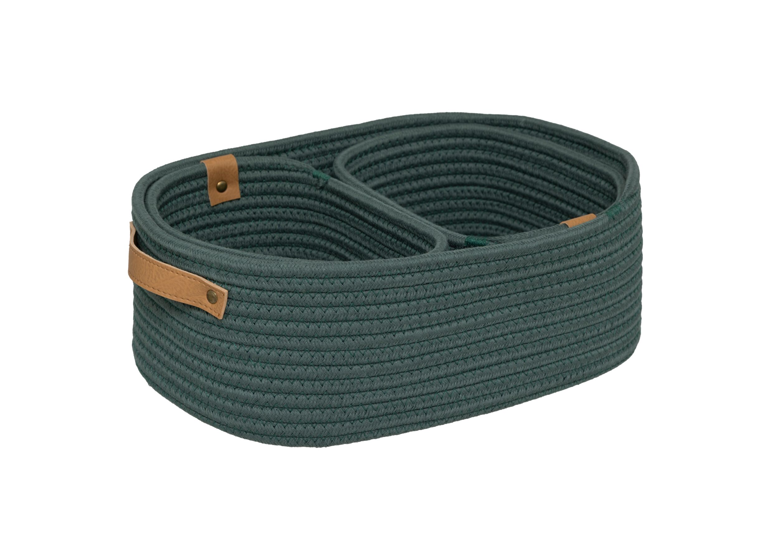 Opbergmand Duo 35x25xH12cm - polyester - ficus set van 3 - Opbergmand Duo 35x25xH12cm - polyester - ficus set van 3