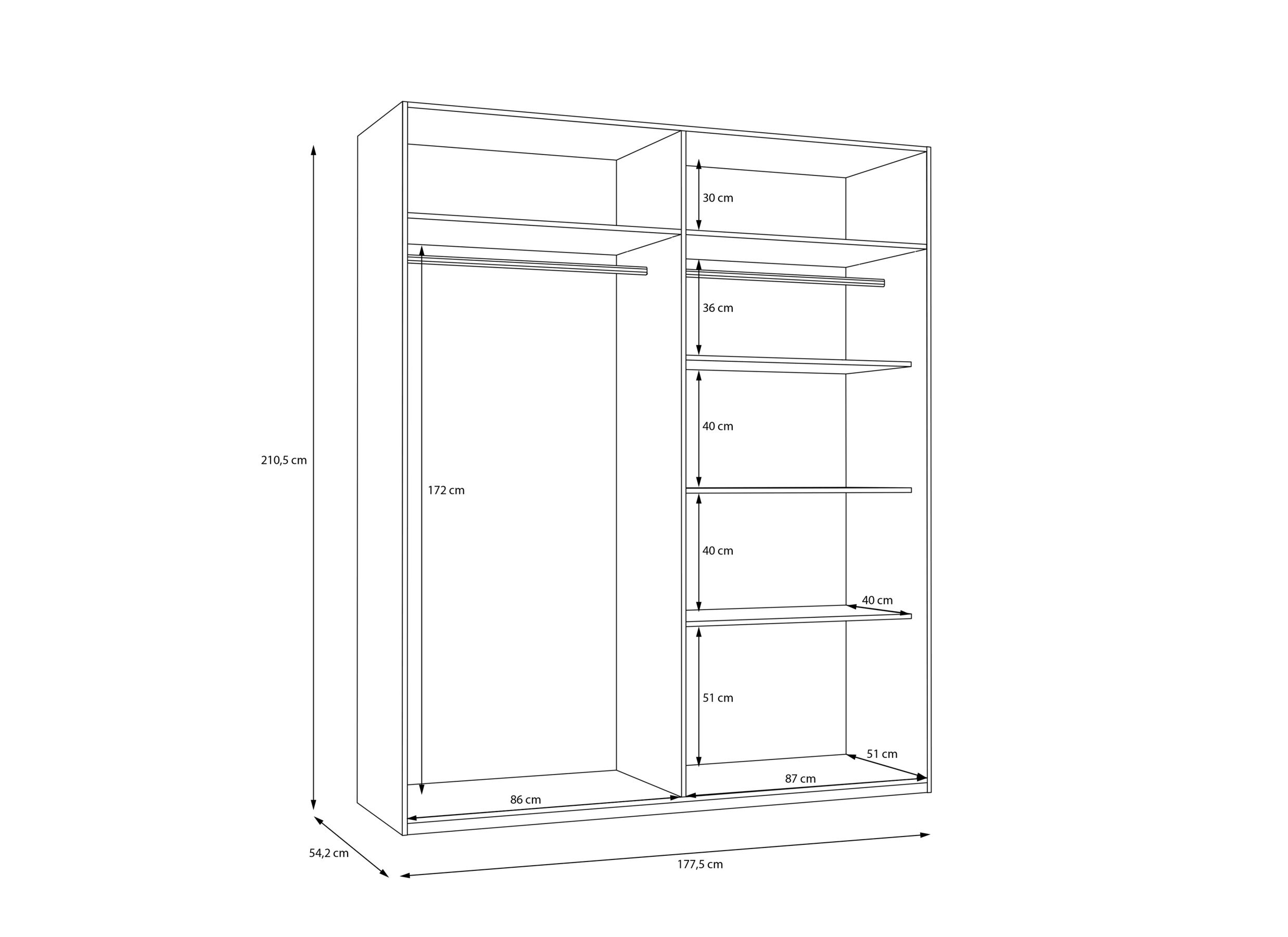 Dimensions - Garde-robe Adria 178cm - décor - chêne sable/gris tungstène