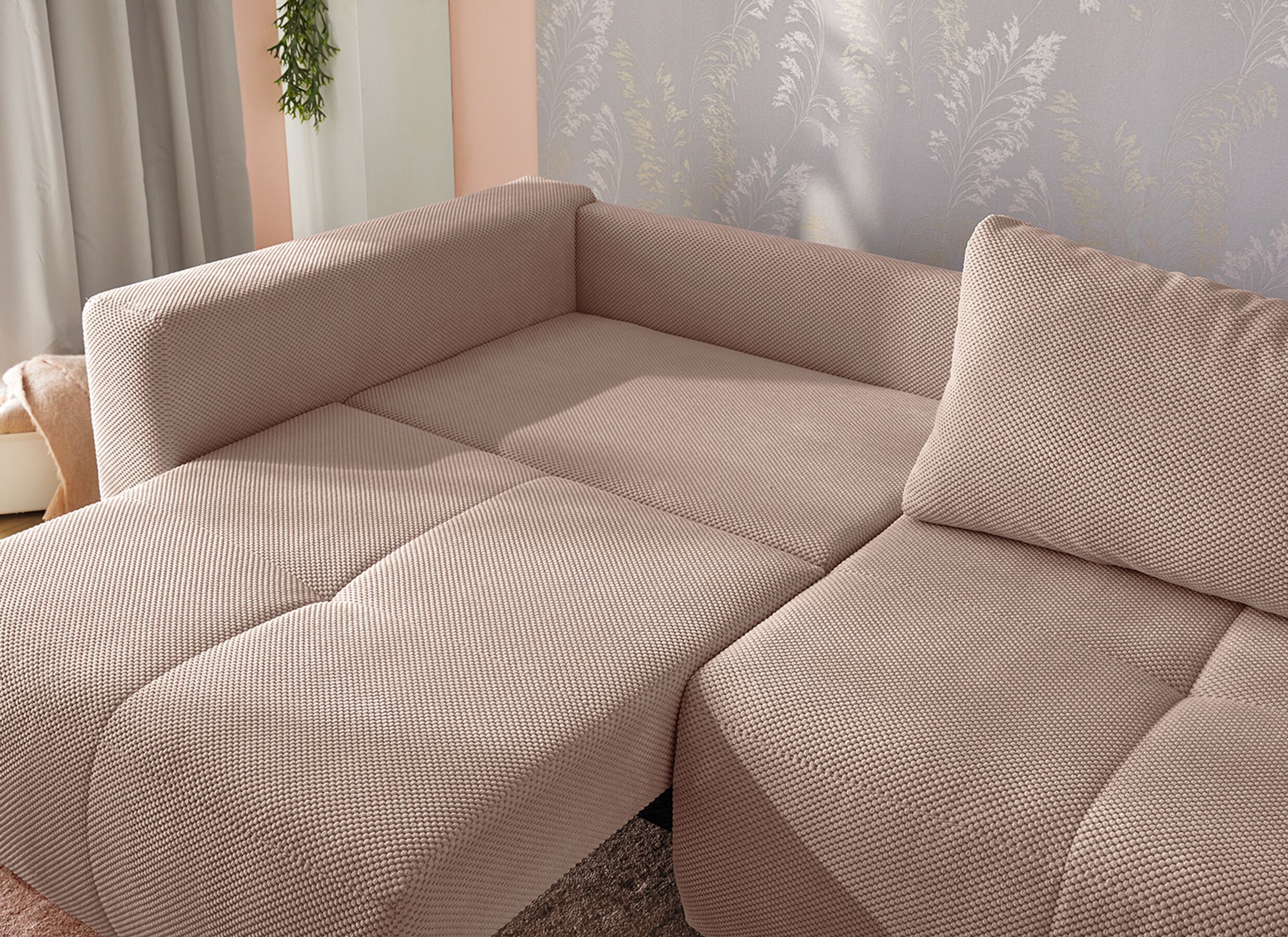Sfeerfoto - Zetel Relax Bigsofa 4-zit - stof - rosa