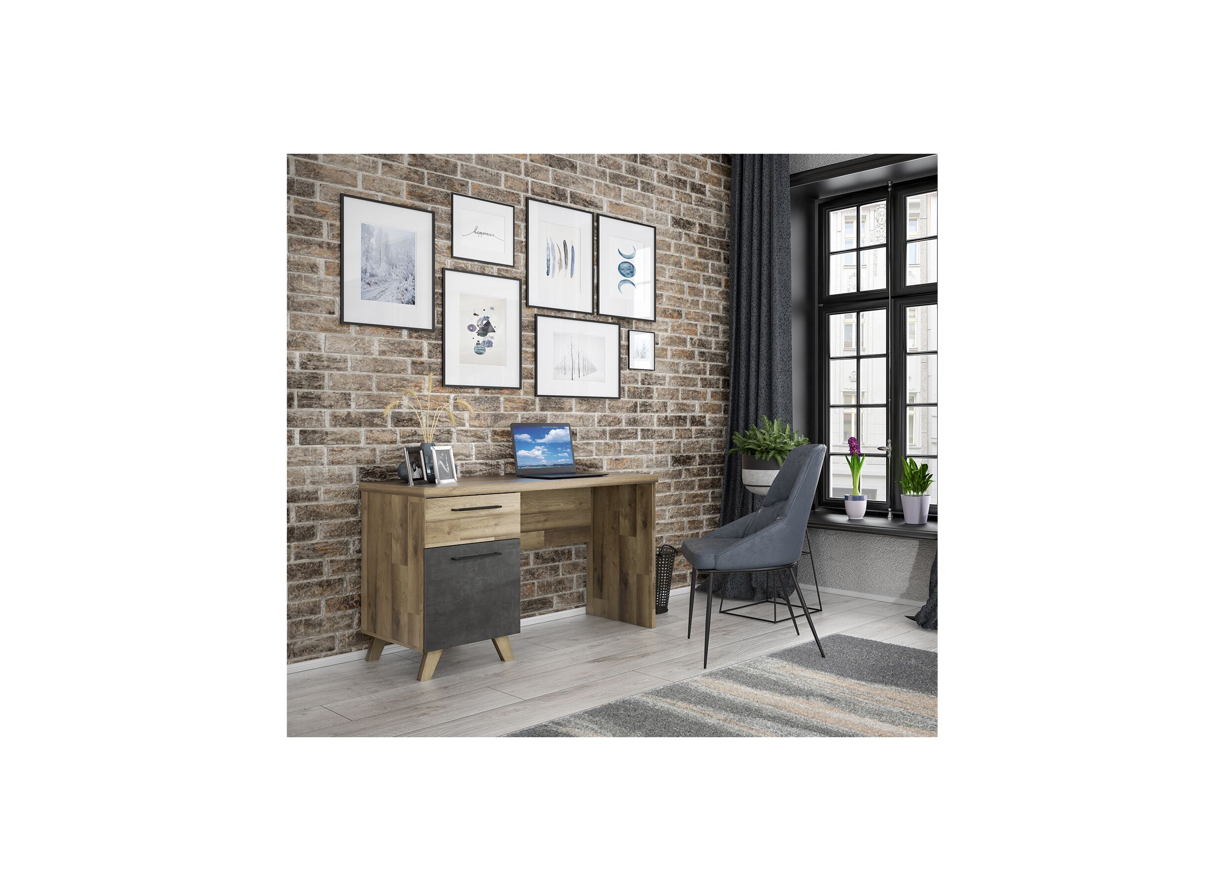 Bureau Ricciano 120x55x75cm - meubelplaat - eik/beton