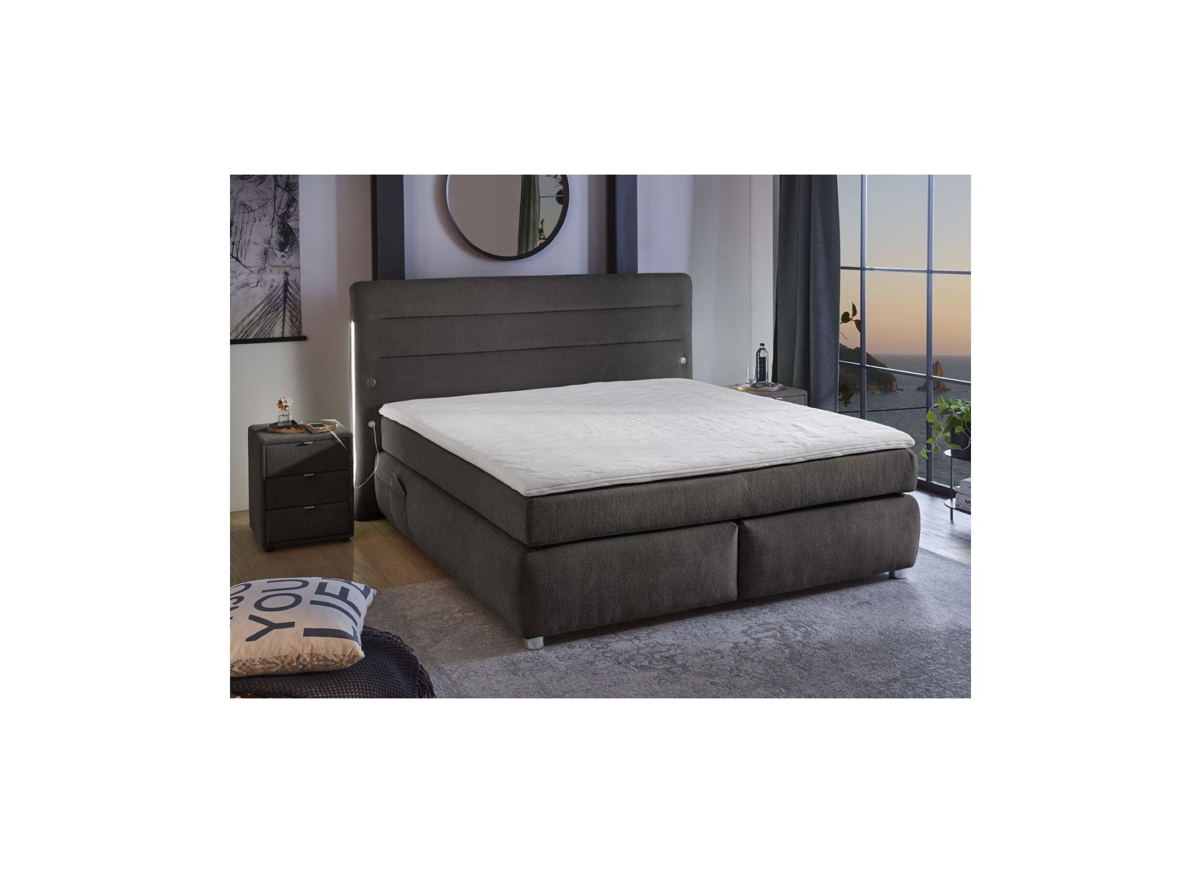 Boxspring Livia Mix 180x200cm tissu gris foncé - Boxspring Livia Mix 180x200cm tissu gris foncé